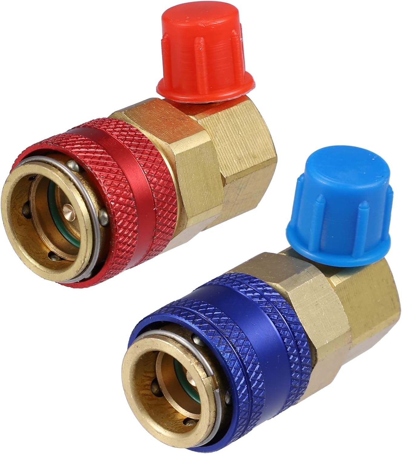 X AUTOHAUX 2Pcs R-134A 90&deg; AC Quick Connect Coupler Adapter Fitting High Low A/C Air Conditioning Manifold Gauge Hose Kit image number 4