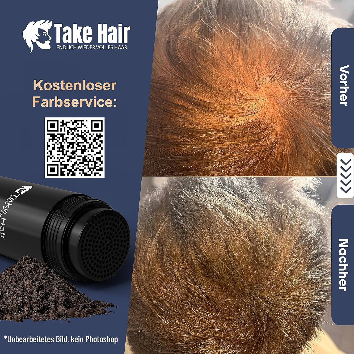 Take Hair Scattered Hair for Men I Holds in Rain and Wind I 25 G Pouring Hair for Hair Thickening I Hair Fibres I Hair Powder I Scattered Hair Men for Hair Loss I Hair Powder (Scattered Hair Black) - Rot image number 5