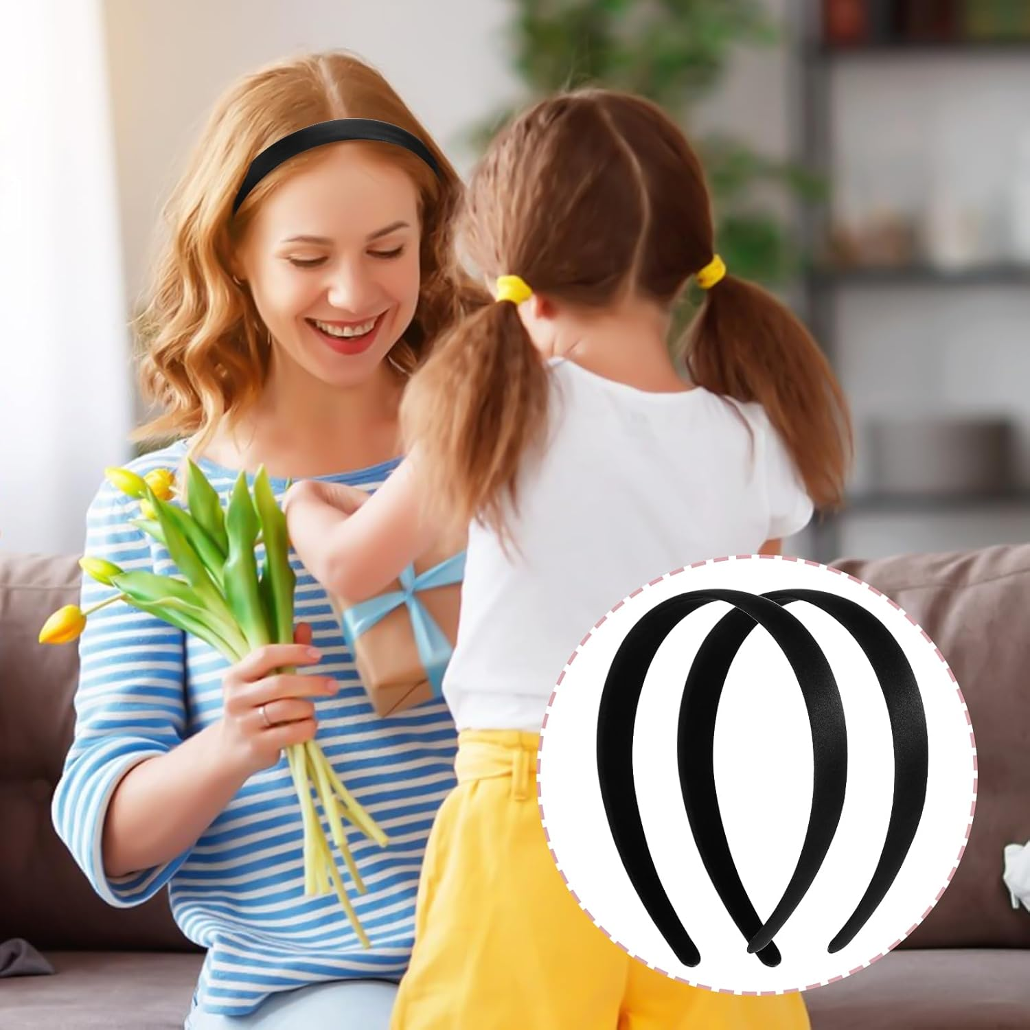 Pack of 2 Satin Hair Bands, Wide Headbands, Plain Headbands for Women, Non-Slip Hair Accessories for Women, Girls, Makeup Removal, Cleaning, Skin Care, Halloween, Carnival (Width 2 Cm) image number 6