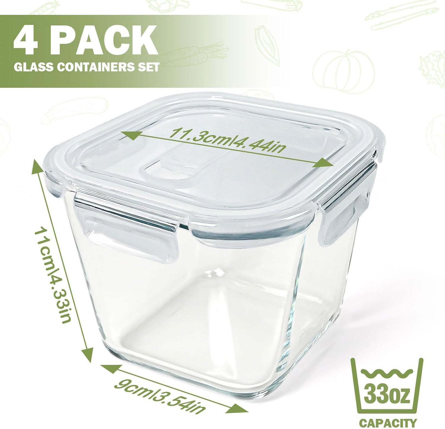 Square Glass Soup Containers with Lids, 4 Cup Glass Storage Containers for Lunch, Glass Freezer Safe Food Storage Jars for Salad, Fruit and Ice Cream, Bowl Reusable Microwavable 32 Oz image number 5