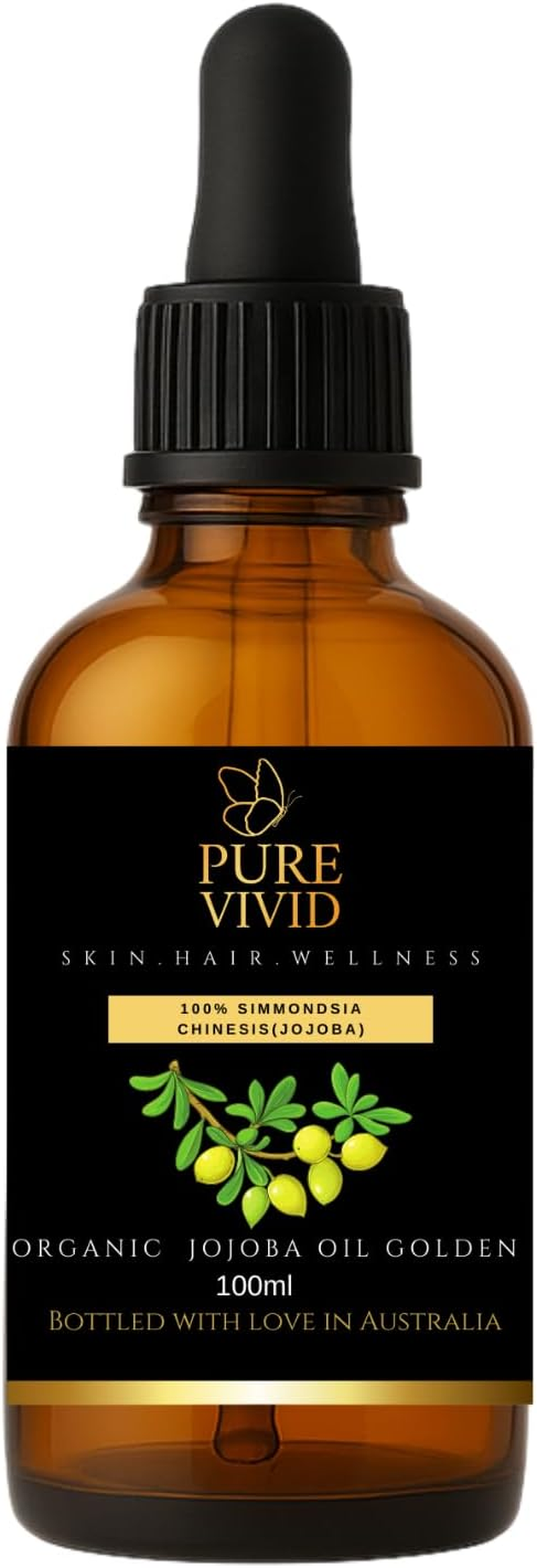 Organic Jojoba Oil for Skin, Hair & Nails | 100% Pure Cold-Pressed Golden Oil | Unrefined, Non-Gmo Carrier Oil &ndash; 100Ml Dropper Bottle