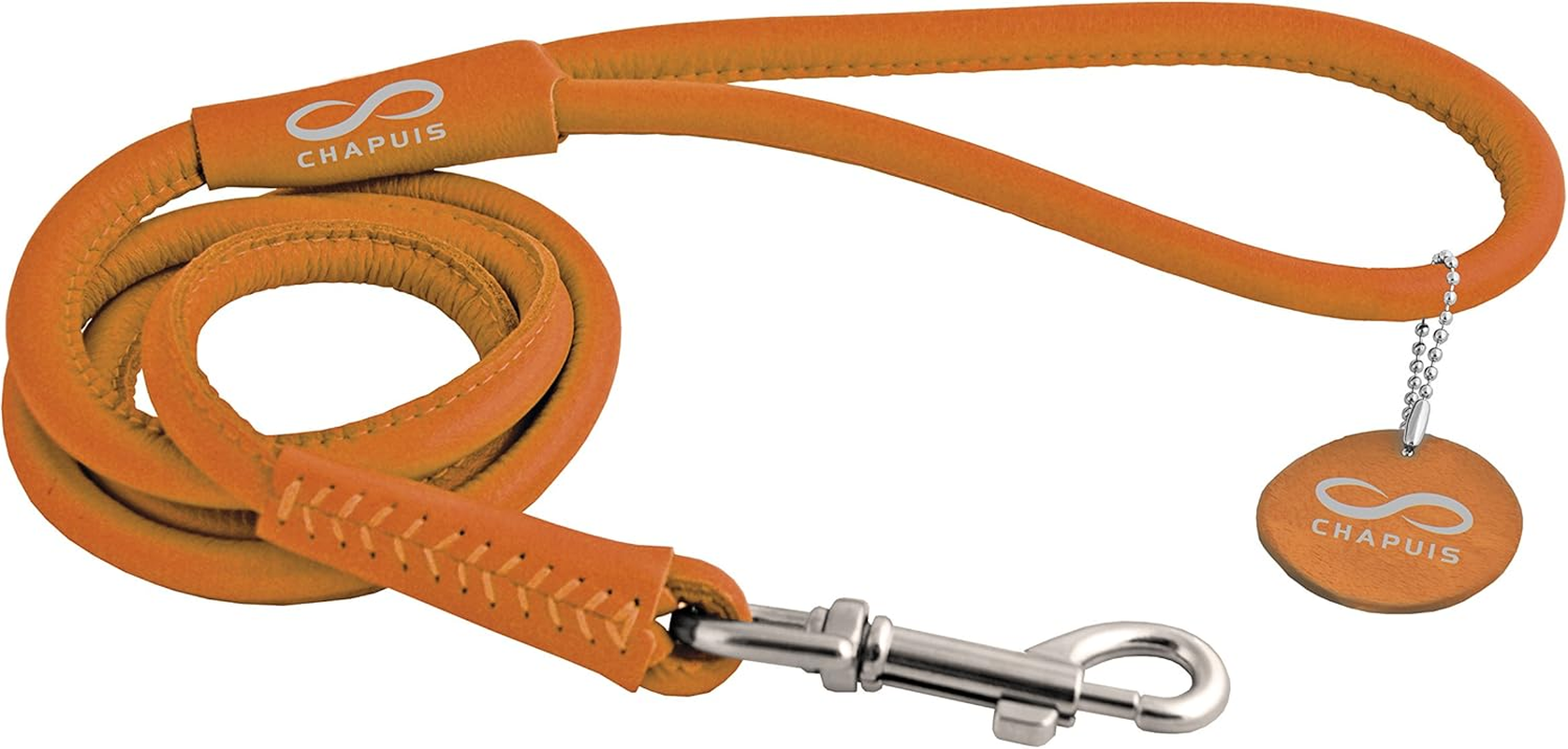 Chapuis Upholstery/Glamour round Leather Dog Lead, Extra Small, Orange Diameter 6 Mm Length 1.22 M