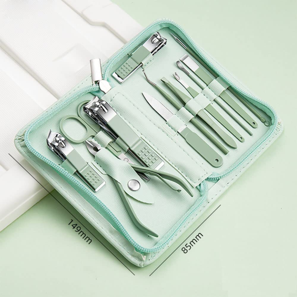 12-Piece Nail Care Kit, Mint Green Leather Travel Case,Manicure Set Personal Care, Nail Clipper Kit,Nail Tools with Luxurious Travel Case, Gifts for Men Women Family Friend image number 5
