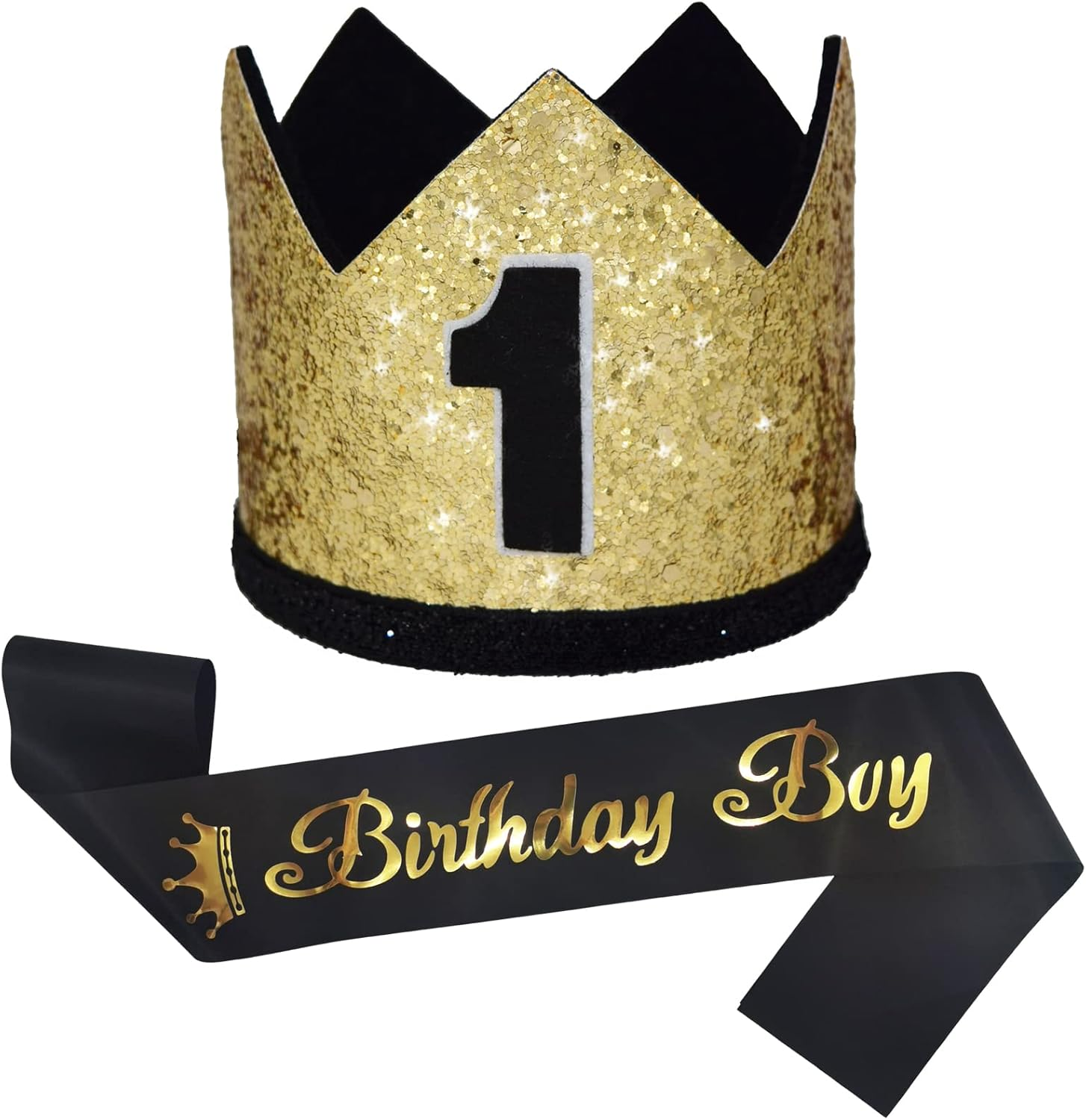 Maticr Glitter Baby Boy First Birthday Crown Number 1 Headband Little Prince Princess Cake Smash Photo Prop