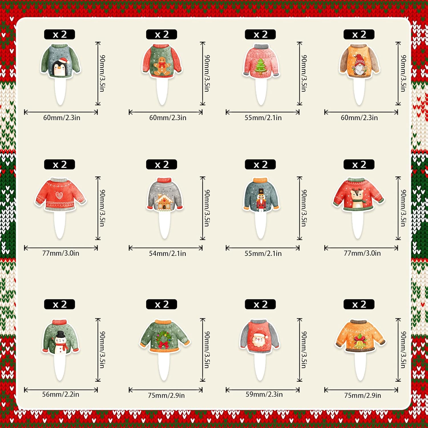 24Pcs Ugly Sweater Cupcake Toppers Set Winter Christmas Holiday Party Ugly Sweater Decorations for Boys and Girls Birthday Party, Baby Shower Party Hohoho Decorations, Birthday Gifts for Kids.Liangss image number 3