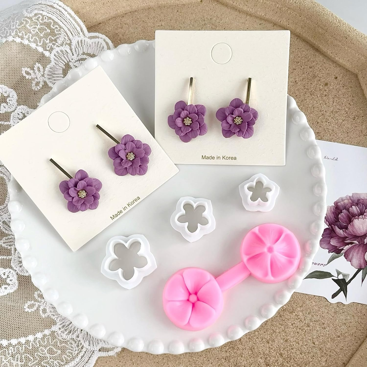 Flower Petal Clay Cutters - 3Pcs Polymer Clay Cutters for Earrings Making with 1Pc Petal Press Mold - Jewelry Making Tools - Leaf1 image number 2