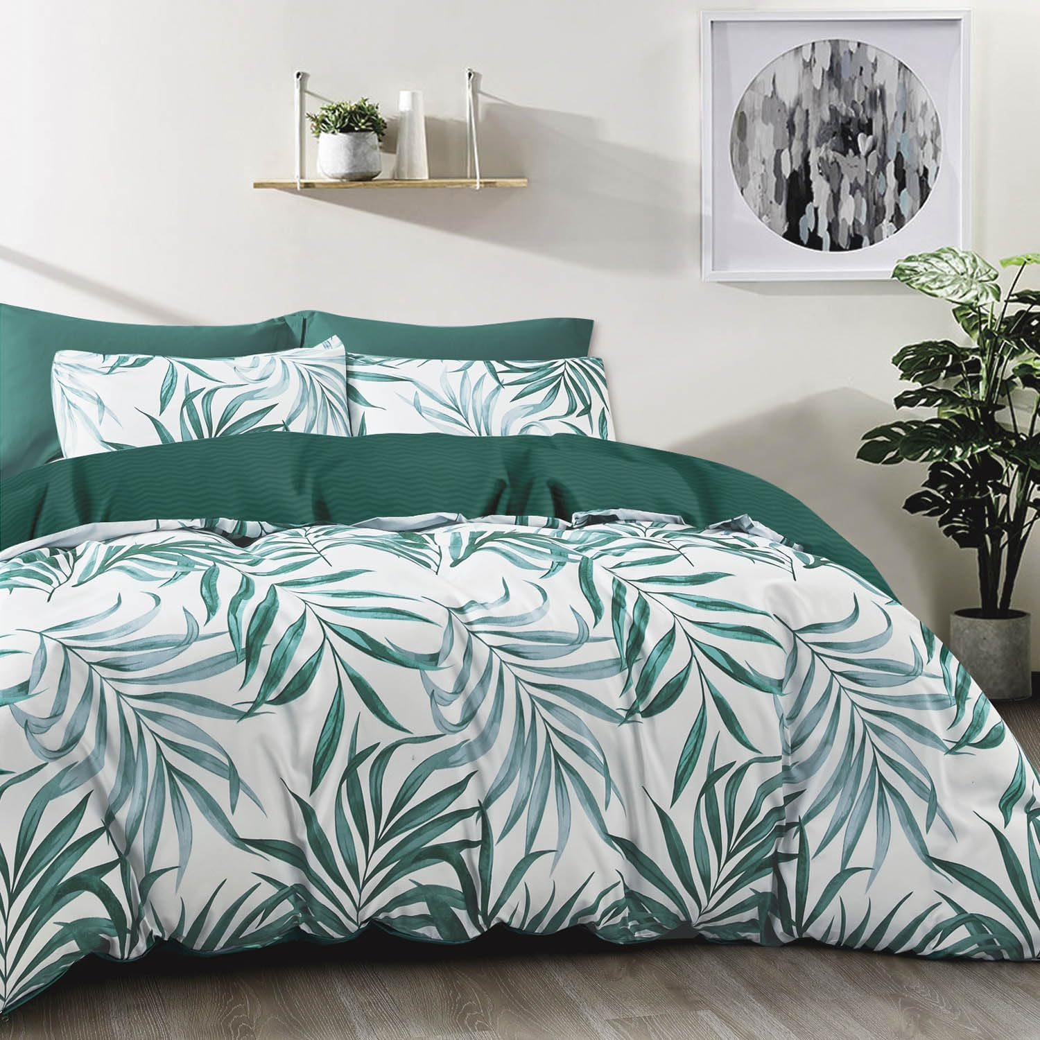 Palila Tropical Quilt Cover, Red Orange Teal Green Multiple Colors, 3Pcs King Tropical Leaf Floral Quilt Cover Set (King Size )