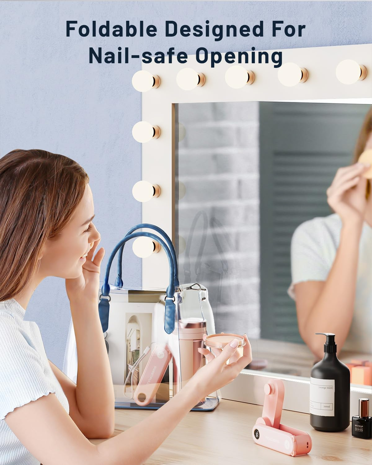 SWEETFULL Portable Handheld Mini Fan Rechargeable, 3-IN-1 Foldable Personal Fan with LED Display & Flashlight for Travel Home, Quiet Small Pocket Fan for Women Girls, Cute Summer Gifts, Pink - Pink image number 3