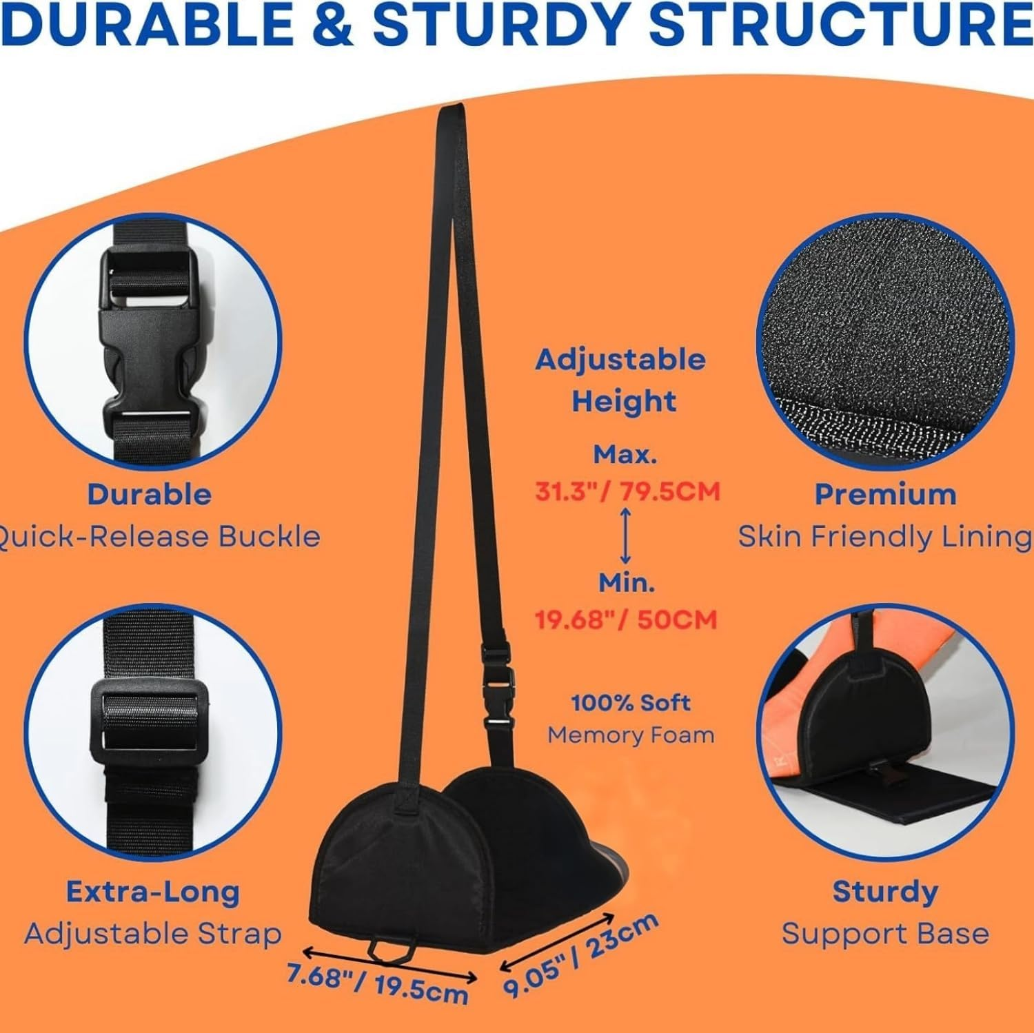 DULCE DOM Portable Airplane Footrest - Premium Memory Foam & Reinforced Hardboard Support Anti-Slip Adjustable Straps Compact Foldable Design for Plane, Train & Car Travel image number 1