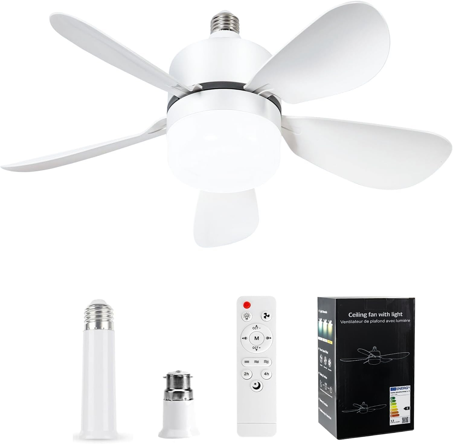 Ceiling Fans with Light and Remote, CREATESTAR 20" Socket Fan Light, E27/B22 Plug in Fan Light Bulb for Bedroom, Kitchen, Living Room -3 Color Temperatures, 3 Fan Speeds, 2000 Lumens, Dimmable