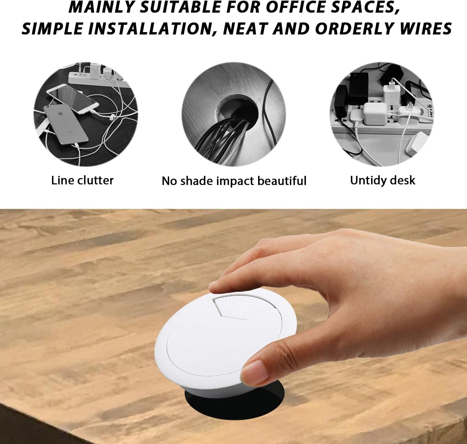 Pack of 2 White 80 Mm Washers for Desk, Cut Out Cable Management Box, Plastic Cable Grommet, Cable Holes for Computer Desk, Suitable for Organising Cables image number 2