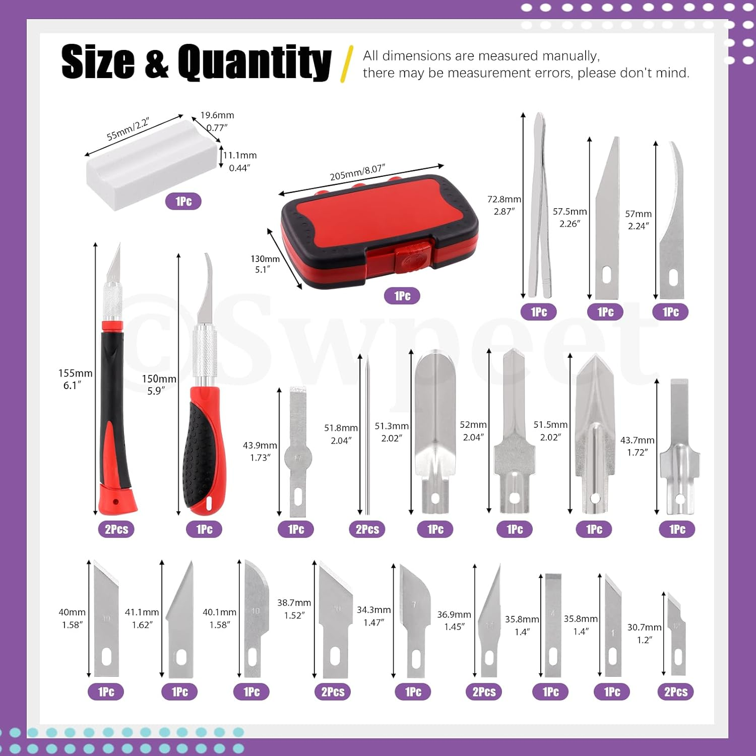Swpeet 30Pcs Craft Knife, Red Precision Cutter Hobby Knife Blades Set Contains #1#2#4#7#10#11#12#17#19#20 Blades, Hook/Pointed Blades, U/V Gouge, Knife Handle, Needle, Sandstone, Tweezer for Art Work image number 6