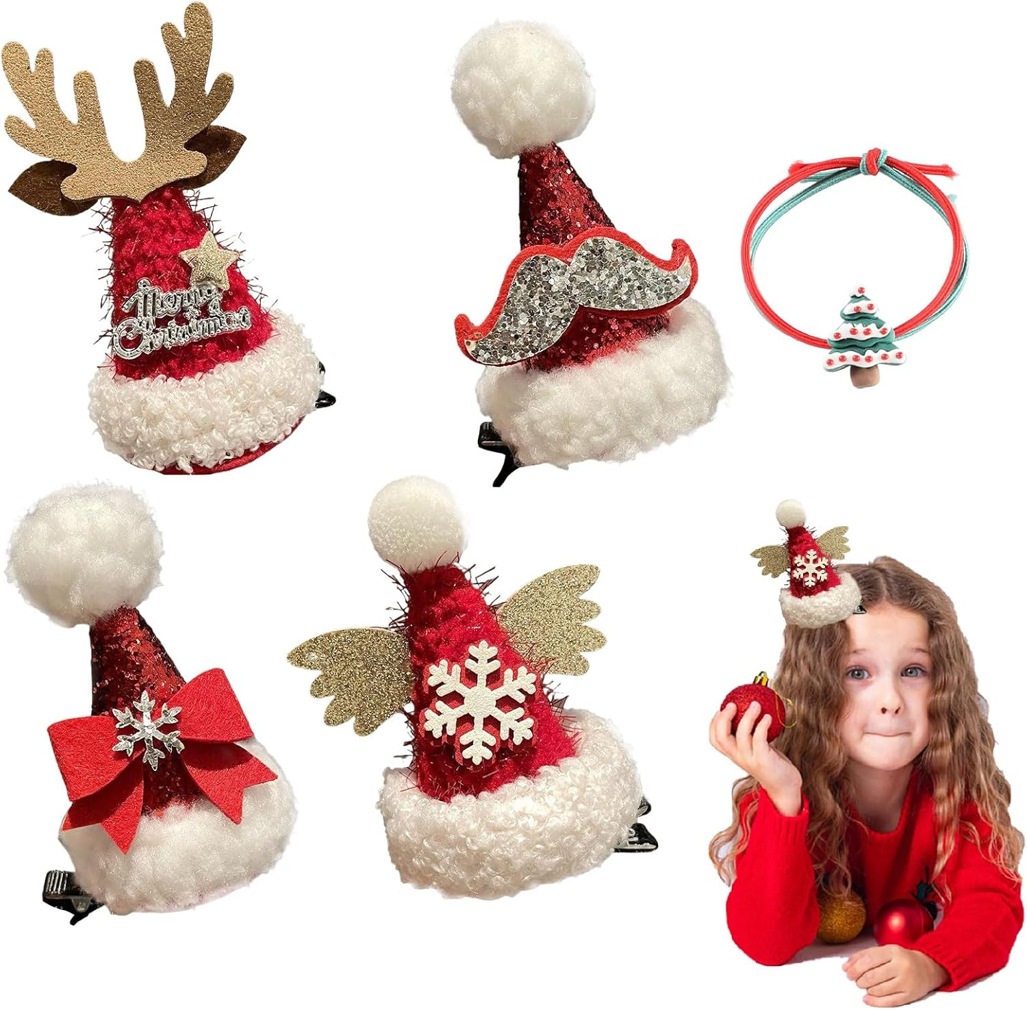 Christmas Girls Hair Accessories Set of 5 image number 6
