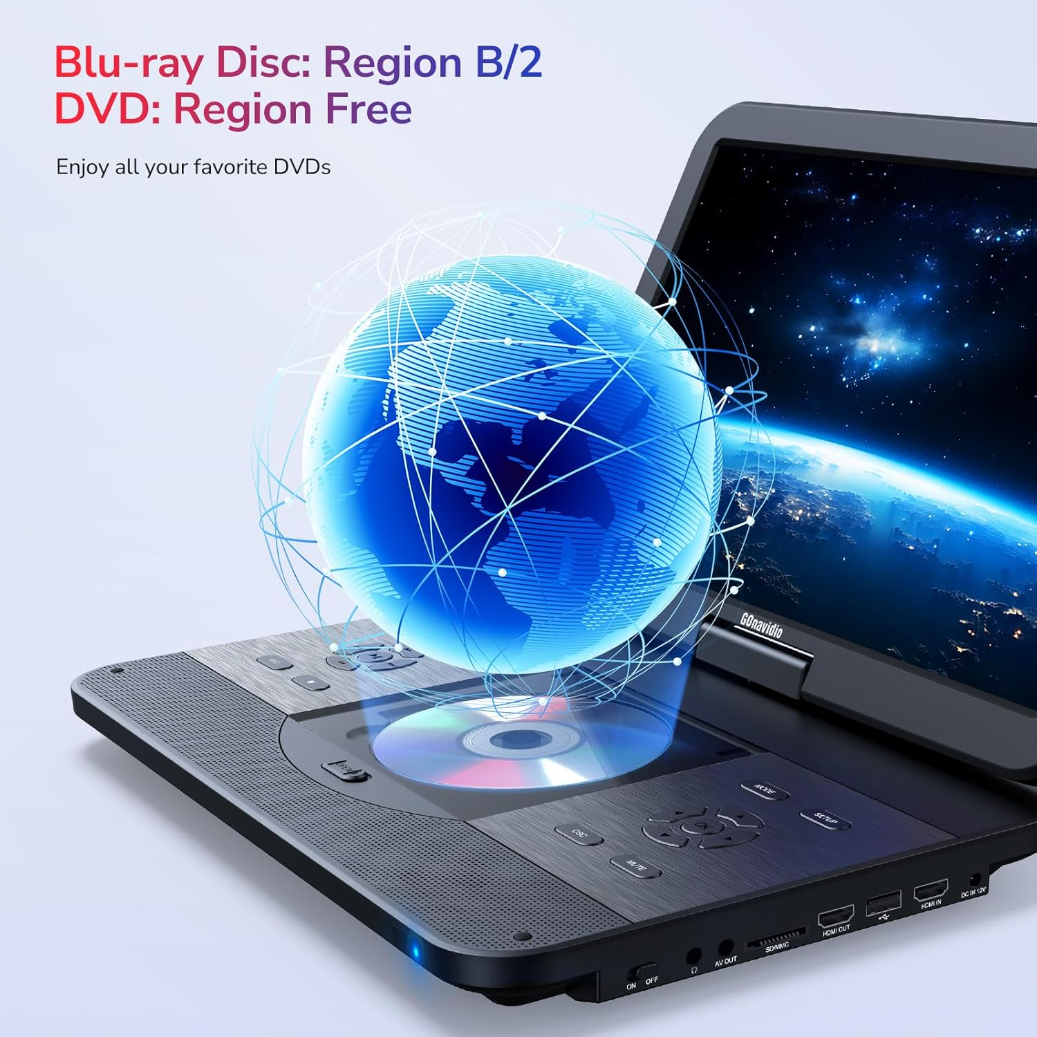17.5" Portable Blu-Ray DVD Player with 15.4" 1920X1080 HD Large Screen, 5 Hours Battery, Surround Audio Sound, Support HDMI In/Out, USB/SD Card Reader, MP4 Video Playback, Sync TV image number 4