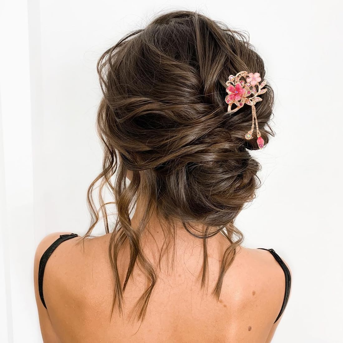 Vintage Hair Stick Opal Flower Hair Sticks Hair Decor Chinese Hairpins Old Hair Clip Old Hair Clip Red image number 2