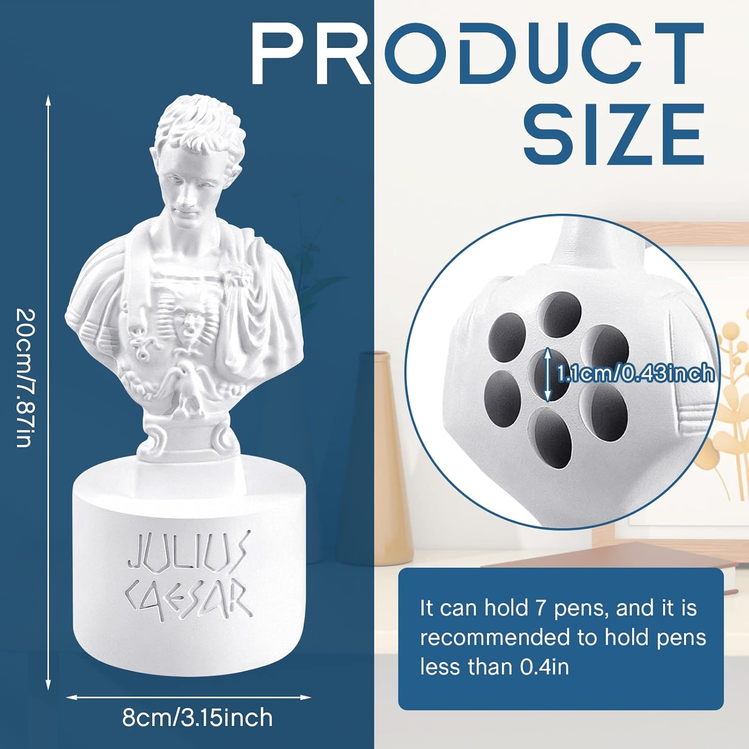 Ides of March Julius Caesar Bust Statue Pencil Holder - Funny Resin Pen Organizer for Desk, Teacher Office Gift Decor