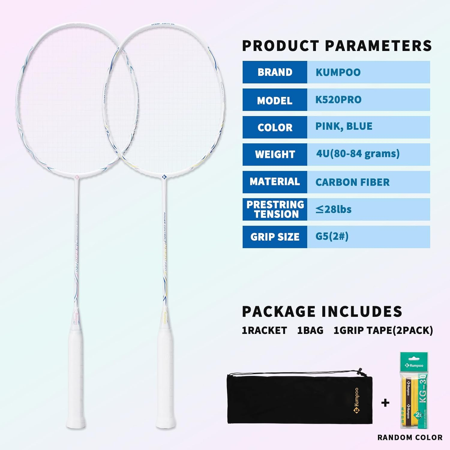 Professional Badminton Racket, Carbon Fiber Badminton Racket, High Tension String Lightweight Badminton Racquet with Badminton Racket Bag for Sports Training Game - Firefly-Pink image number 7