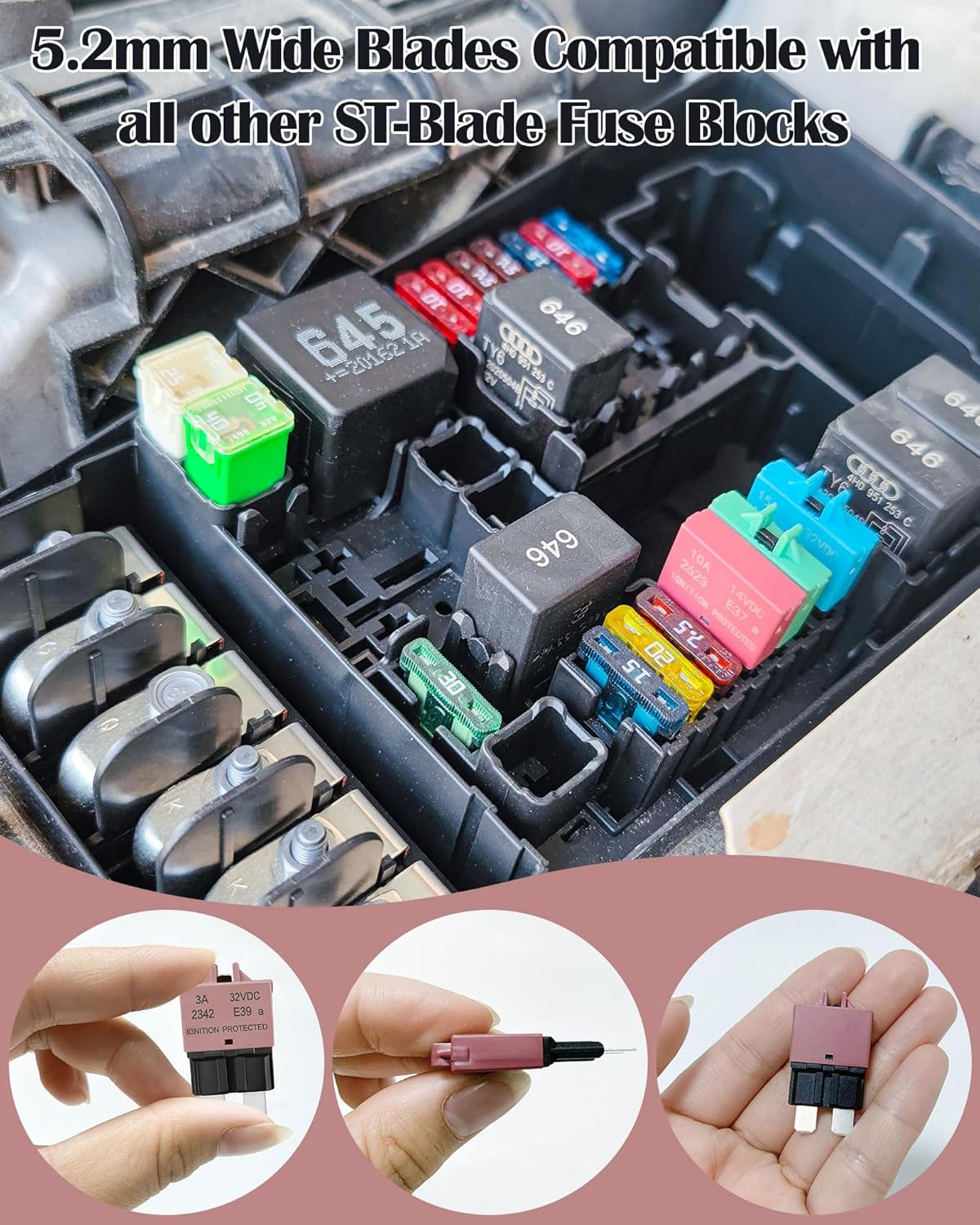 Resettable Standard Blade Fuse 3A ATC Automotive Fuse ATO Manual Reset Fuses Manual-Reset Blade Circuit Breaker for Boat Truck SUV Car Motorcycle 32VDC Fuses Assortment Kit image number 3