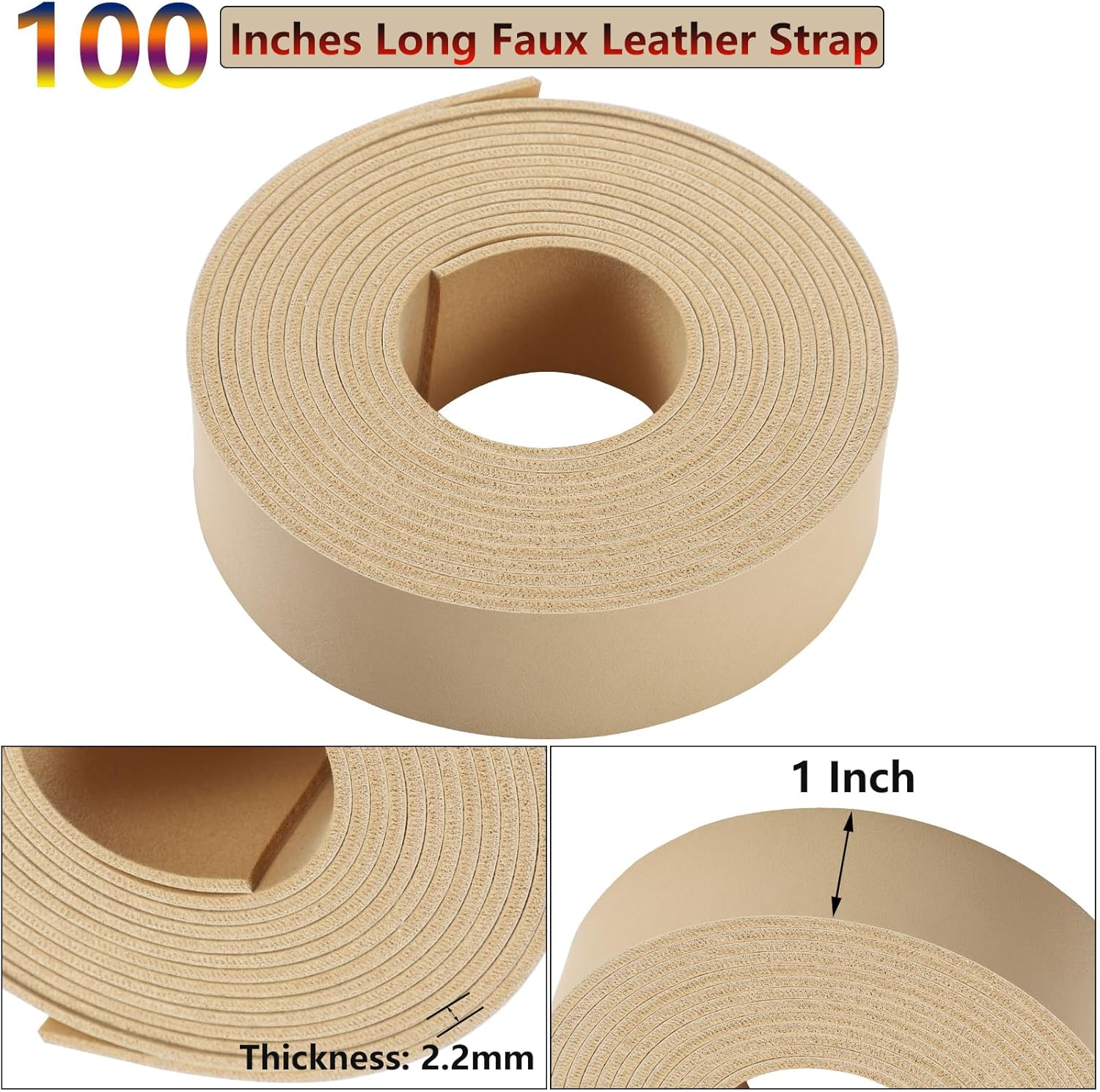 Picheng Faux Leather Strap: 1 Inch Wide 100 Inches Long Leather Strips Soft Leather for DIY Craft Projects Leather Belt Strap Pet Collars Traction Ropes Tooling (Apricot) - Apricot image number 4
