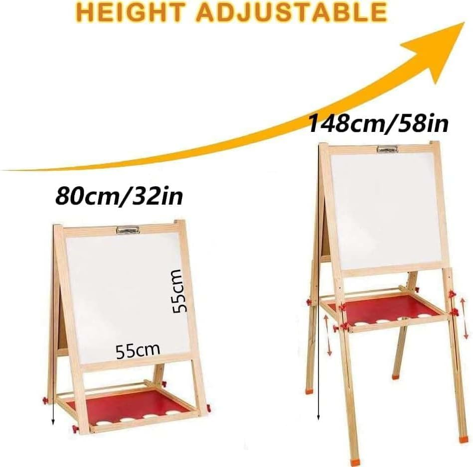 Wooden Art Easel for Kids, Double Sided Kids Easel with Whiteboard & Chalkboard, Height Adjustable Drawing Stand Kit for Kids with Painting Accessories, Education Supplies for Boys and Girl image number 2