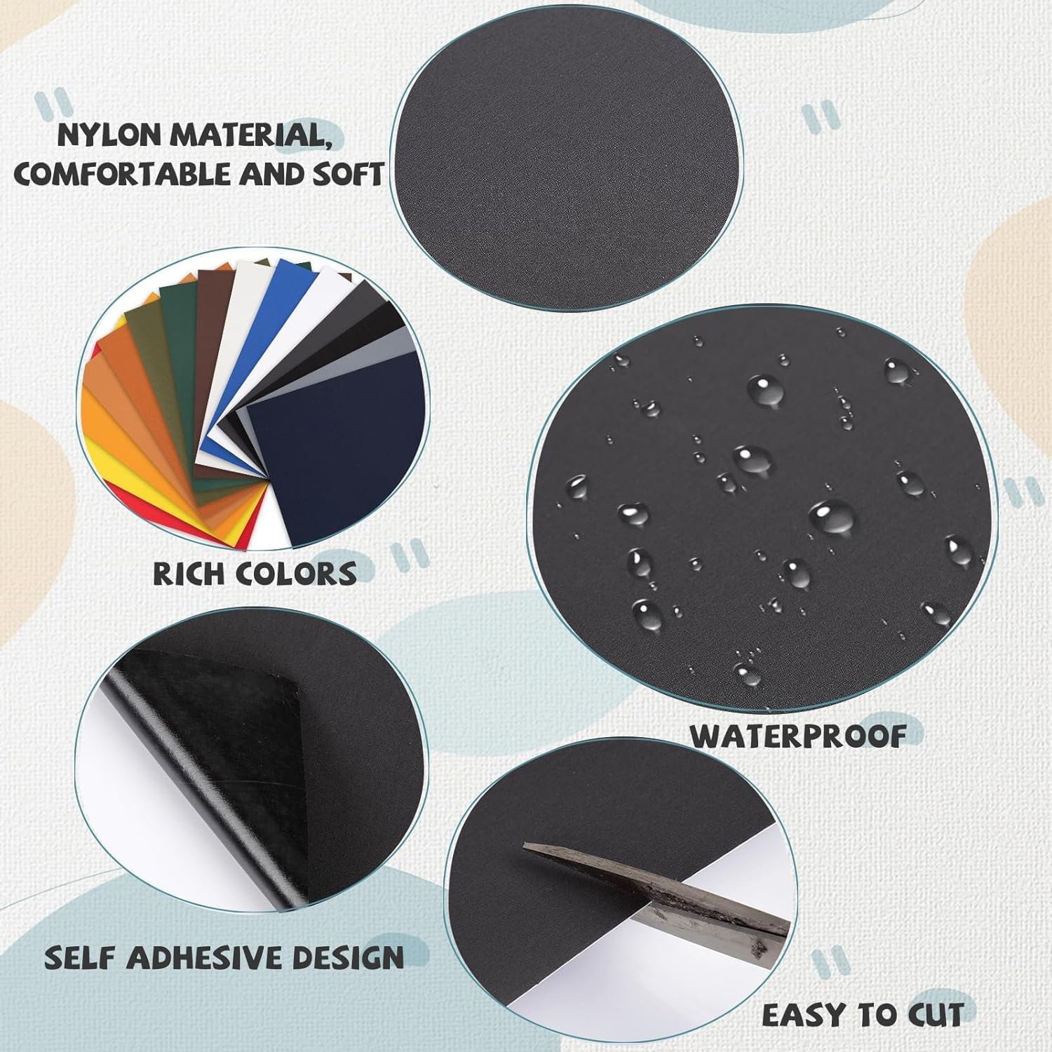 12 Sheets 6 Colors Repair Patches for down Jackets, 7.87X6 in Waterproof Fabric Self Adhesive Nylon Repair Patch Tape Multi Sizes, for Clothing Holes Raincoat Backpacks Tent Sleeping Bag Down image number 4