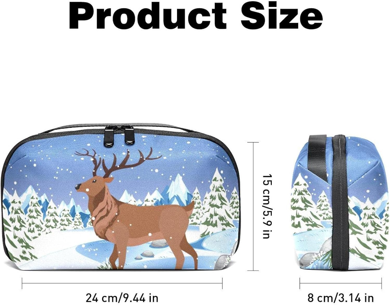 Large Makeup Bag Zipper Pouch Waterproof Travel Cosmetic Organizer for Women and Girls, Christmas Cartoon Elk image number 2