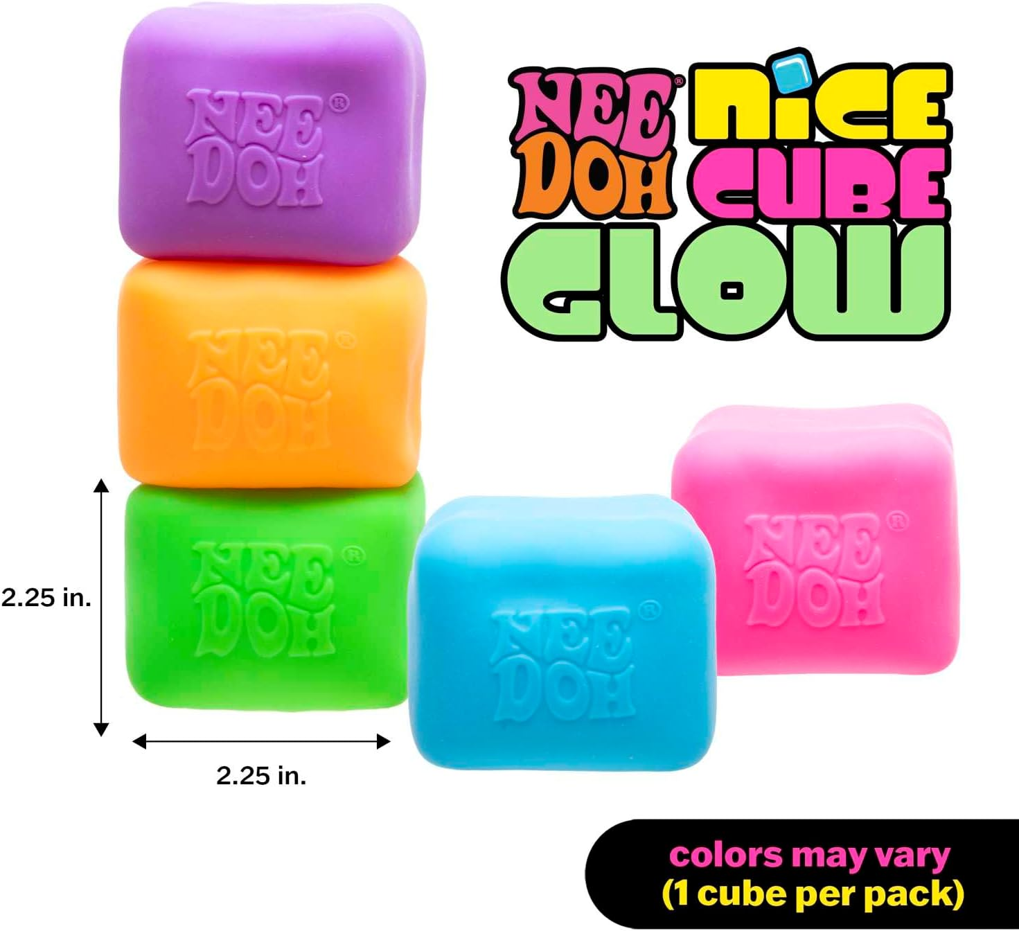 Needoh Nice Cube Glow - Soft & Squishy Glow-In-The-Dark Stress Toy, Stretchy Fidget for Sensory Play, Fun for Kids & Adults, Portable Stress Relief, Assorted Colours image number 5
