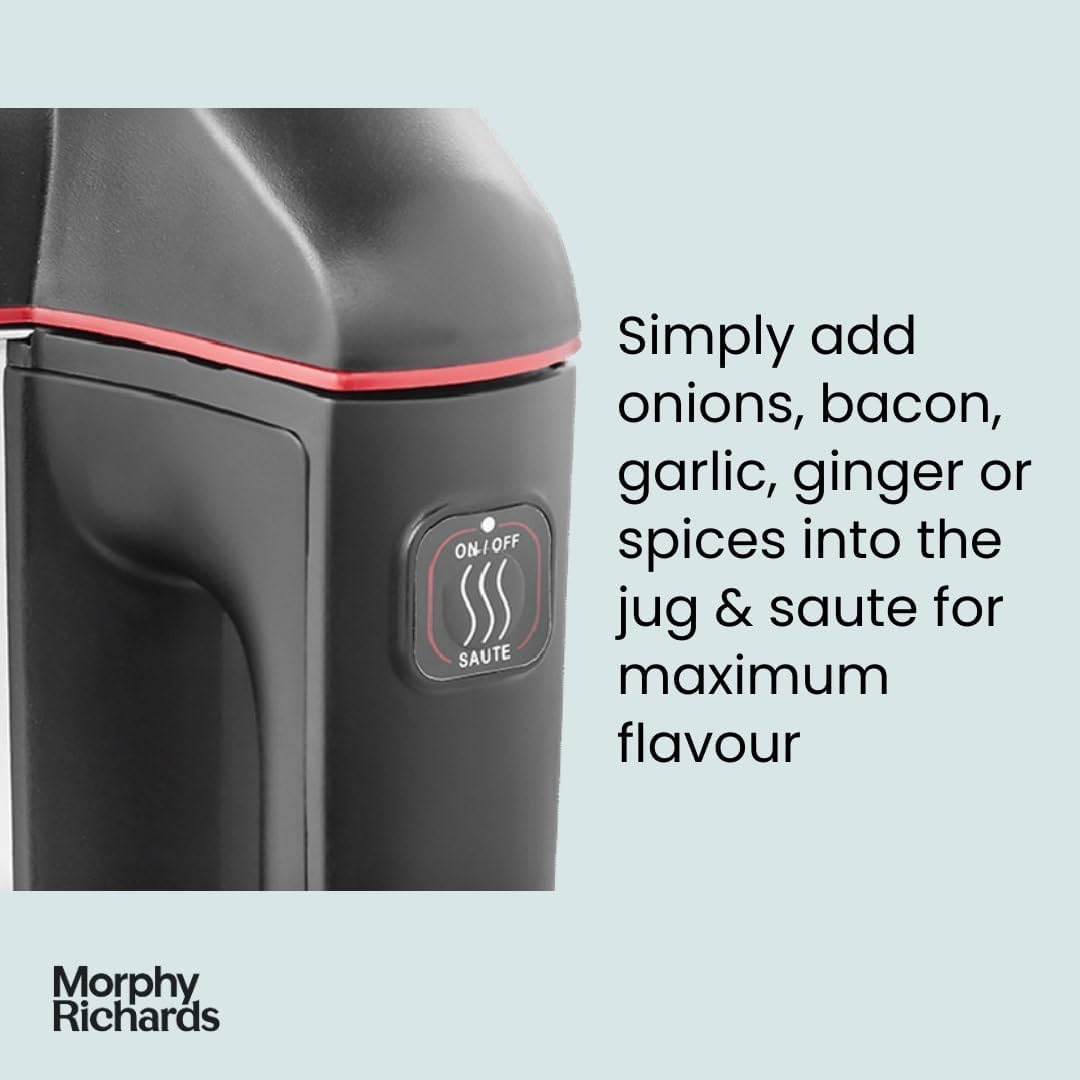 Morphy Richards Saut&eacute; & Soup Maker, 1.6L, 4 Settings, Smooth, Chunky, Juice, Blend Pause Function, Family Size, Non-Stick Coated Jug, Detachable Power Cord, Stainless Steel, 501014