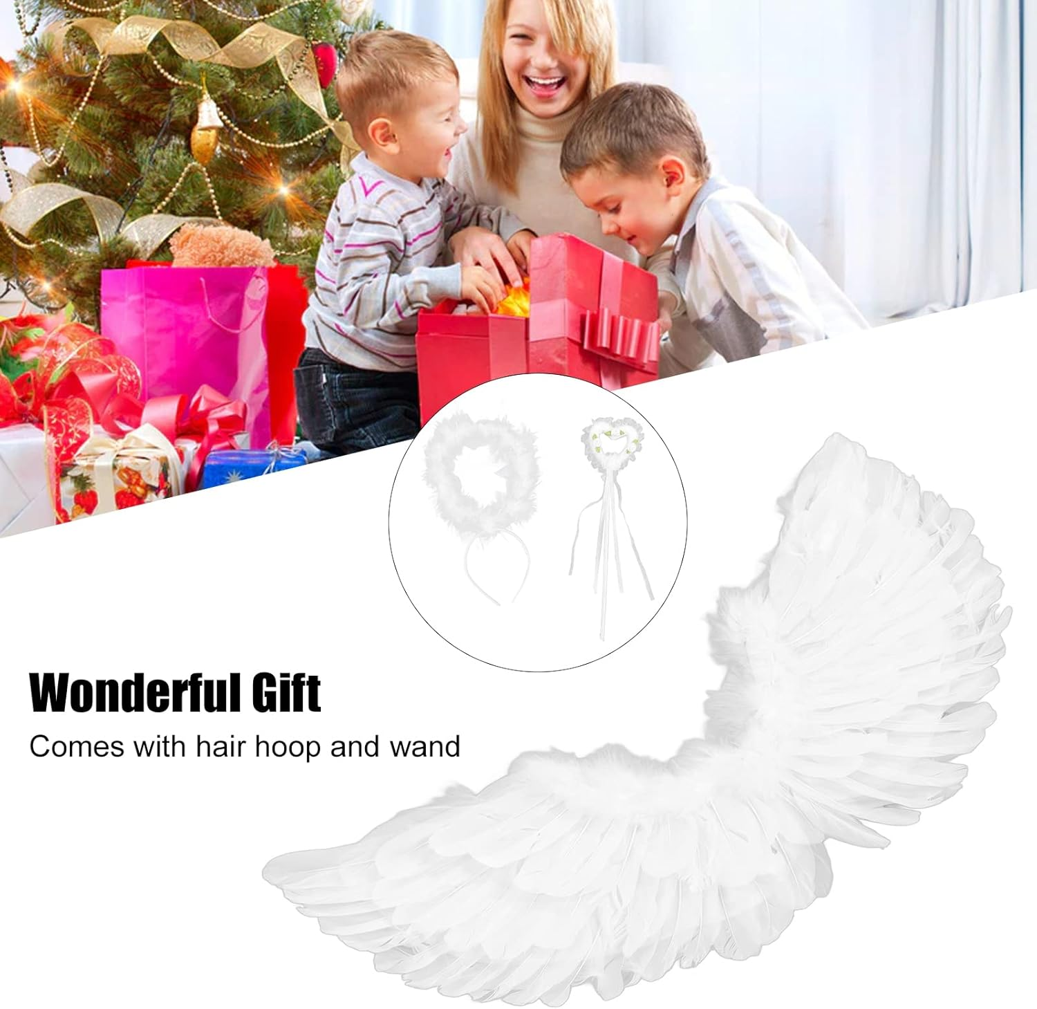Angel and Halo for Kids, Angel Costume Adult Feather Wingsare for Halloween, Christmas Eve and Christmas(1#) image number 1
