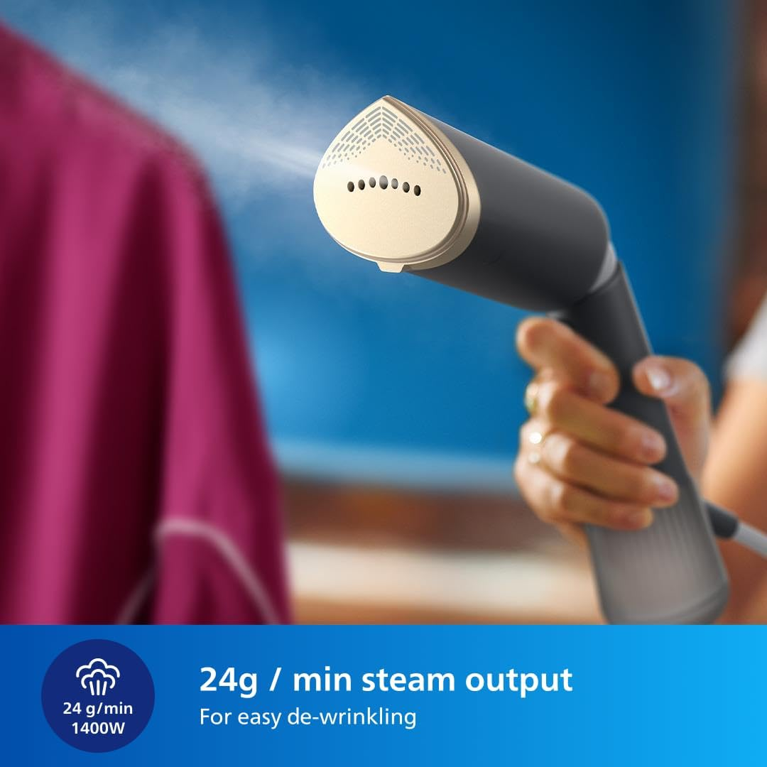 Philips 5000 Series Handheld Steamer - Ready in 35 Seconds, Active Heated Steam Plate, Eco & Max Settings, Steams Vertically and Horizontally, Accessories Included, Celestial Blue (STH5020/20) image number 4