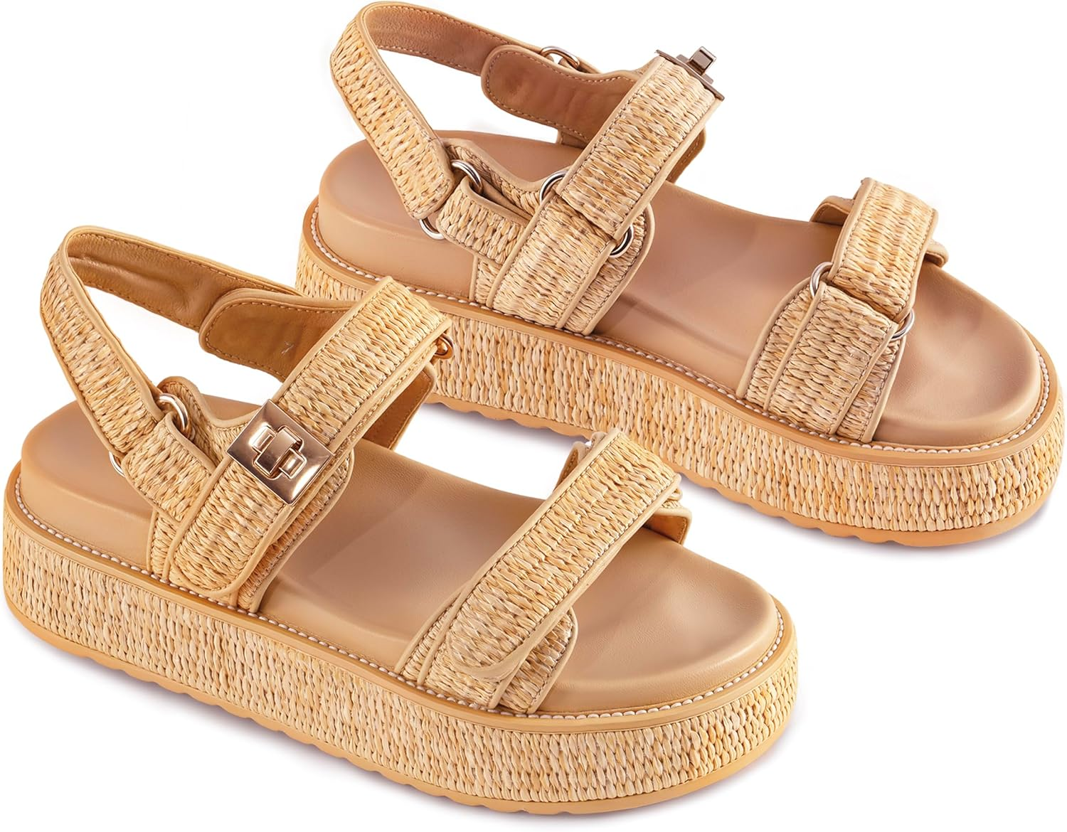 VARECOLA Slip on Espadrilles Wedge Platform Sandals for Women Clear Strap Slide Heeled Sandals Beach Summer Mule Sandals image number 6