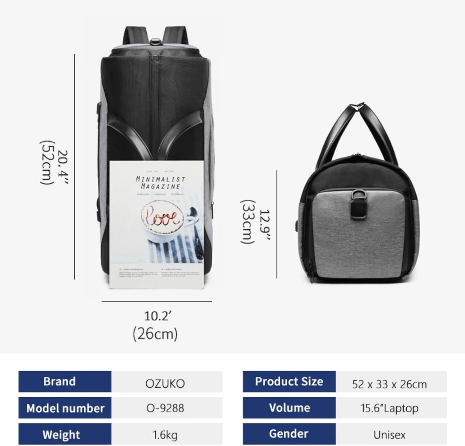 Ozuko 9288 Quality Carry-On Garment Bag Pack Large Duffel Suit Travel Bag Weekend Flight Bag with Shoe Pouch for Men Women, Black