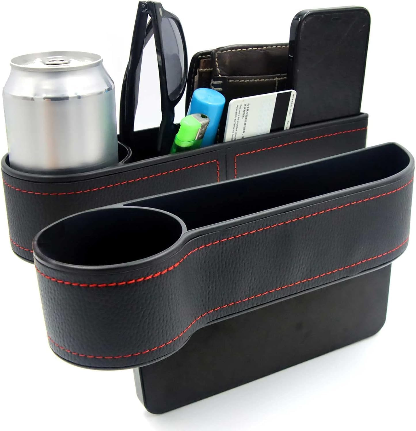 2 Pack Car Seat Gap Filler Organizer with Cup Holders &ndash; PU Leather Car Seat Side Console Storage Box for Phone, Keys, Drinks &ndash; Front Seat Organizer for Driver & Passenger image number 3