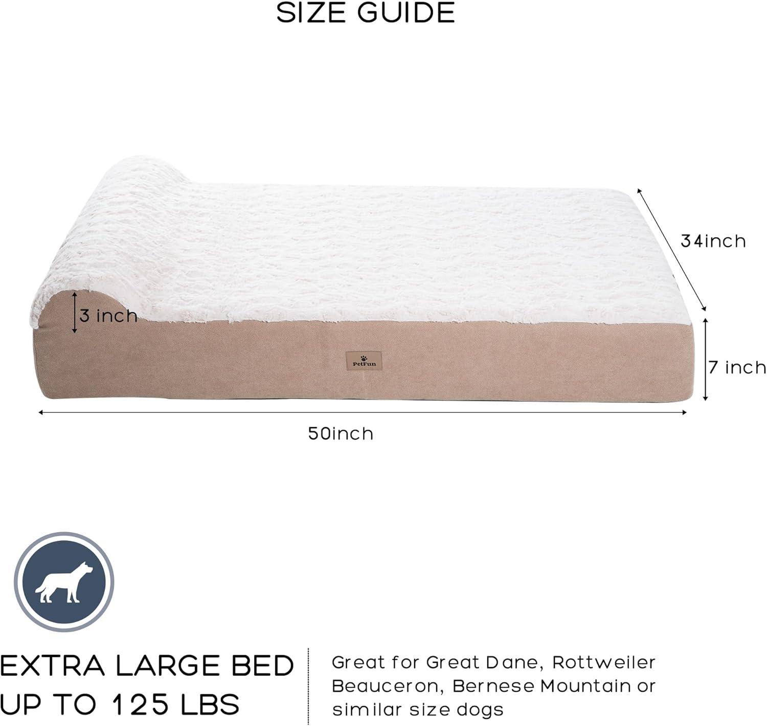 Petfun Jumbo Orthopedic Dog Bed for Large Dogs - 7-Inch Thick Memory Foam Dog Bed with Pillow Removable Cover Machine Washable (Off-White | Textured Plush), 50''L X 34''W X 10''Th I Extra Large - Dark Grey image number 4
