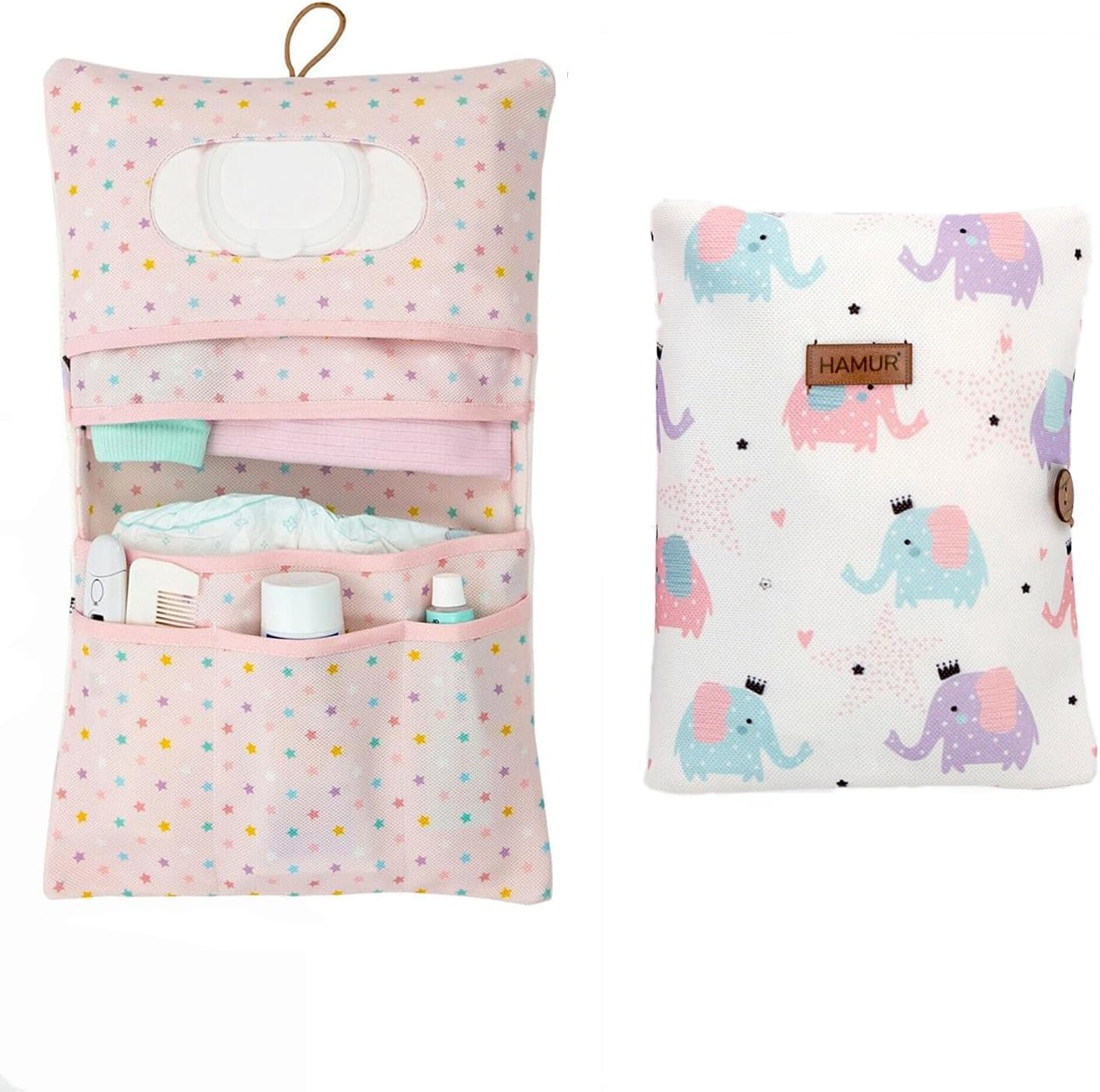 HAMUR HOME Nappy Bag Organiser and Cosmetic Bag 2-In-1 - Small Changing Bag for on the Go Mums Nappies Cream Wipes Baby Organiser, Leaves, Leaves