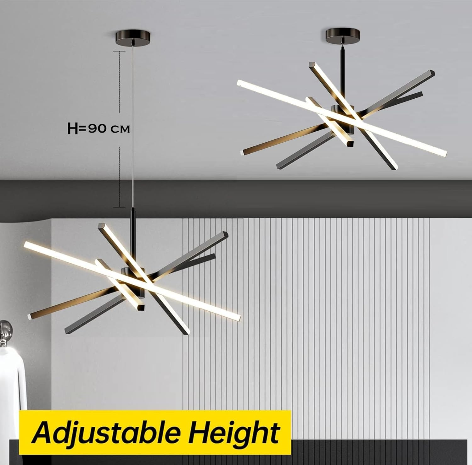 LED Pendant Light Chandelier - Linear Modern Adjustable Hanging Island Ceiling Light Fixture for Dining Room Kitchen Living Room Bed Room (Black) image number 2