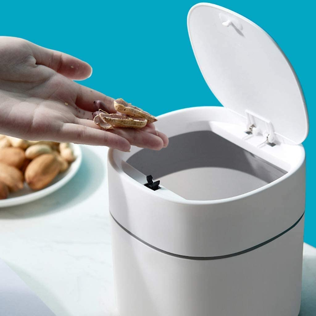 Mini Recycle Bin Plastic Trash Can Creative Desktop Trash Can with Lid Small Home Office Cleaning Trash Can Button Desktop Storage Trash Can image number 4