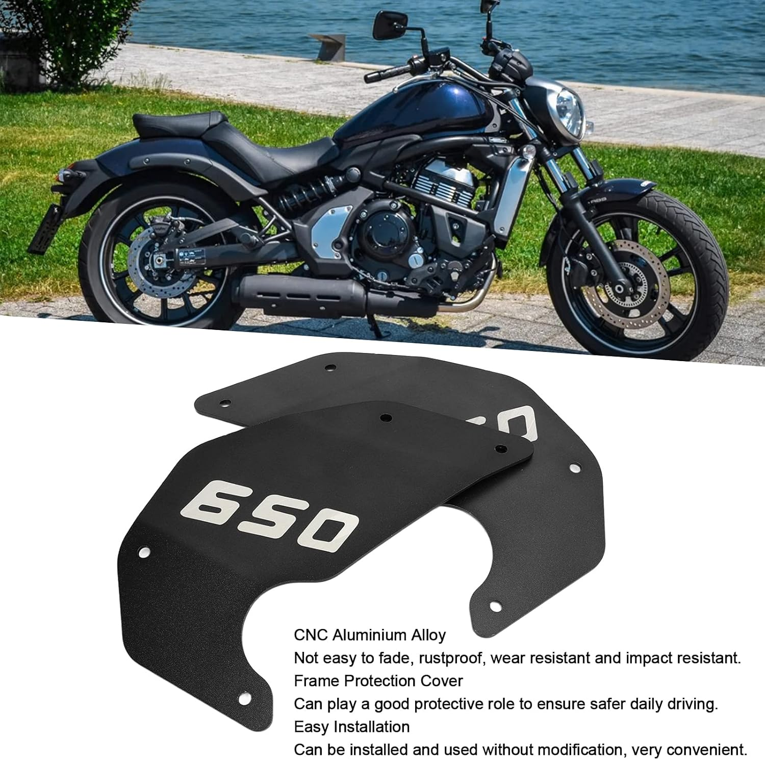 Motorcycle Side Frame Cover, 2Pcs Motorcycle CNC Aluminium Alloy Side Cover Frame Panel Plate Replacement for Kawasaki Vulcan S 650 2015‑2021(Black) image number 6