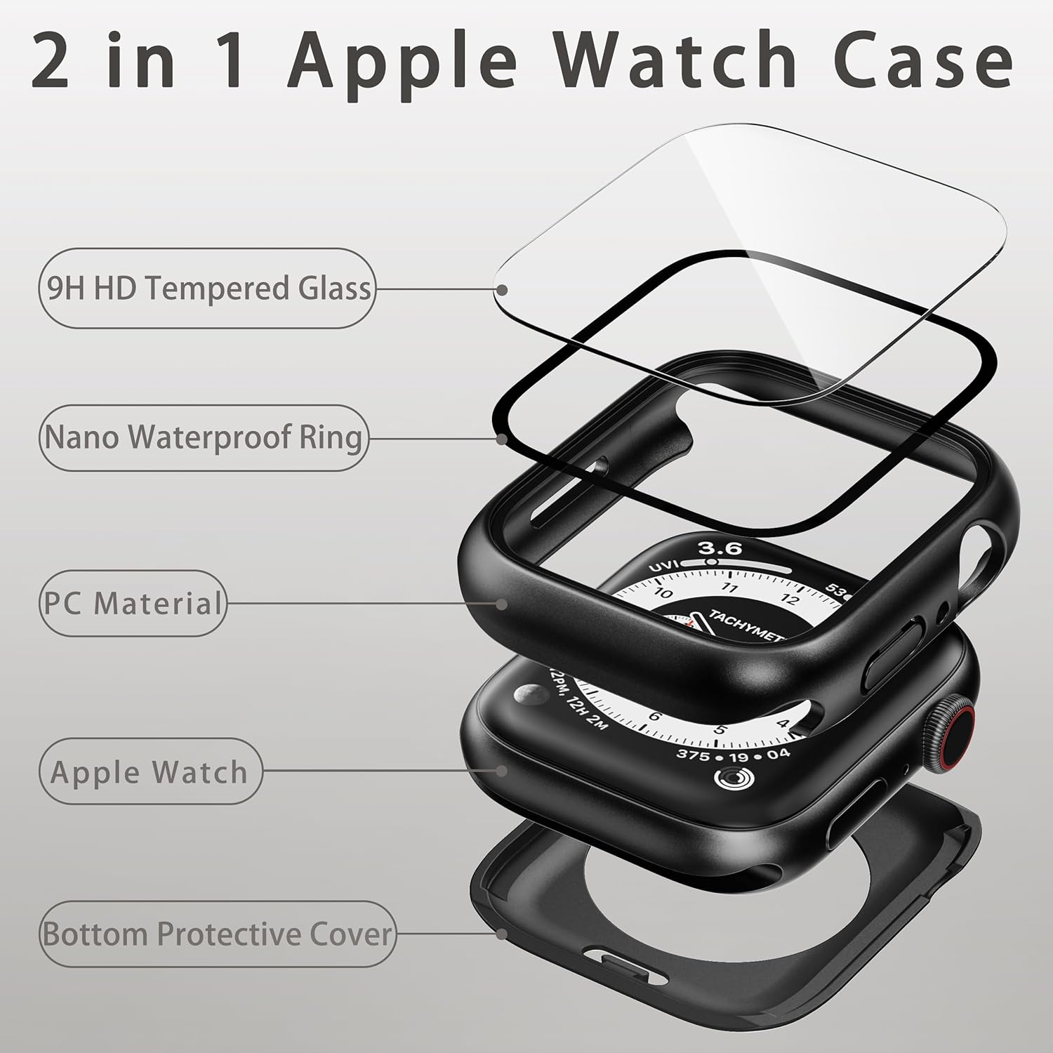 Zumyzu 2 in 1 Waterproof Case Compatible with Apple Watch 40Mm Series 6/5/4/SE with Tempered Glass Screen Protector, Full Coverage Bumper Cover for Iwatch Case 40Mm Starlight image number 2