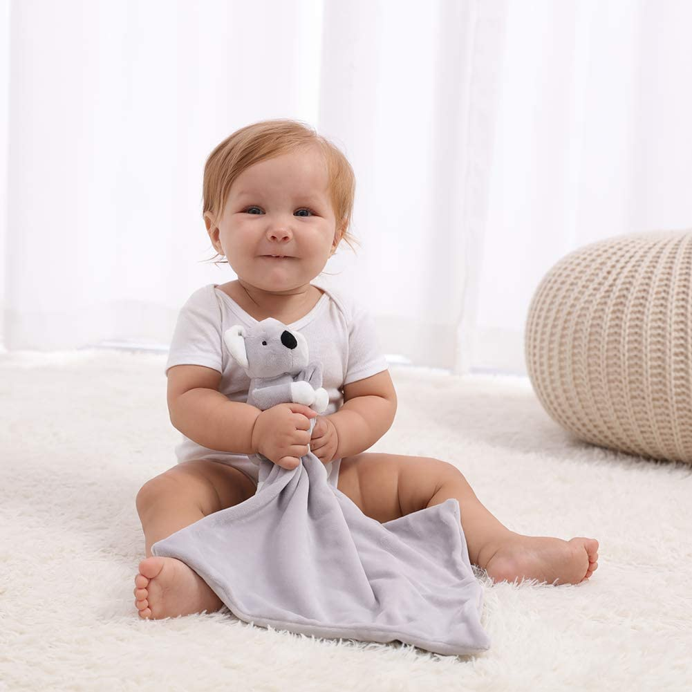 Apricot Lamb Stuffed Animals Security Blanket Gray Koala Infant Nursery Character Blanket Luxury Snuggler Plush (Gray Koala, 14 Inches) - Sn-Pig image number 7