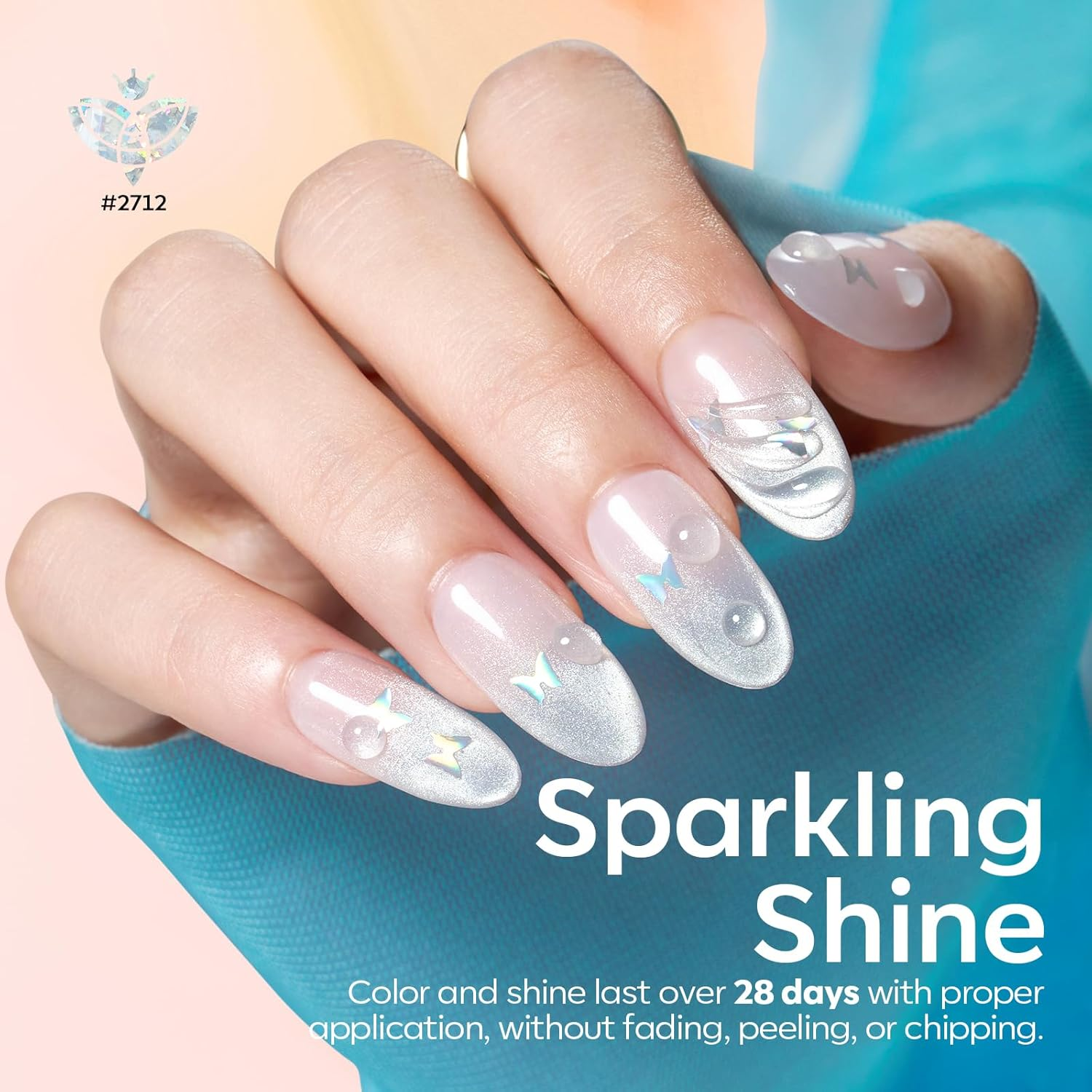 Modelones Glitter Gel Nail Polish Set, 6 Colors Dried Flower Laser Butterfly Blue Pink Star Shape Ornament Glitter Gel Polish Collection with Wooden Stick All Seasons Soak off LED Manicure DIY image number 1