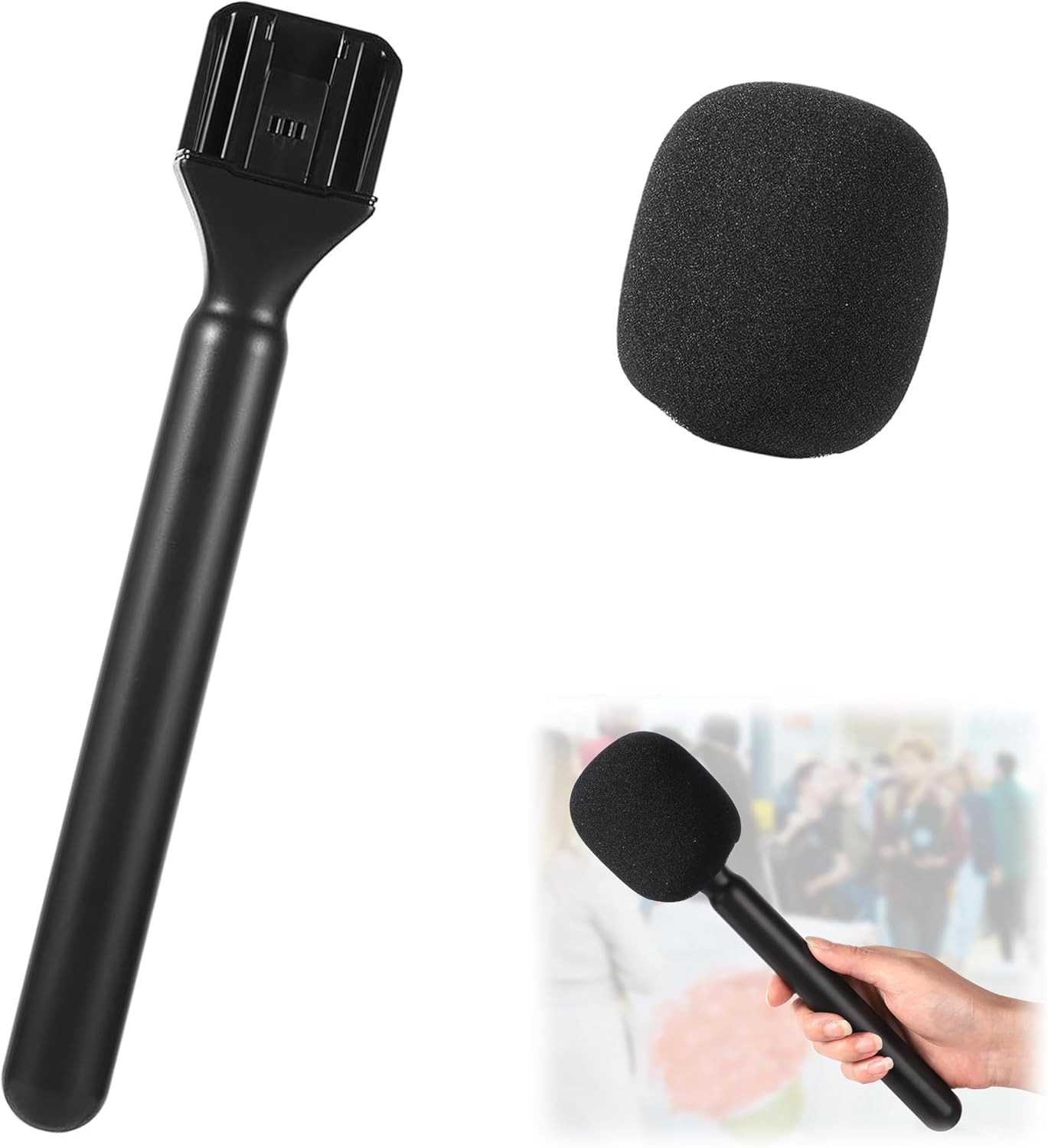 Microphone Holder,Wireless Mic Stand Handheld Stick,Mic Handheld Adaptor Microphone Handle Mount with Draft Shield for DJI Mic 1/2 Wireless GO II Accessories Interview Rig Replacement image number 6