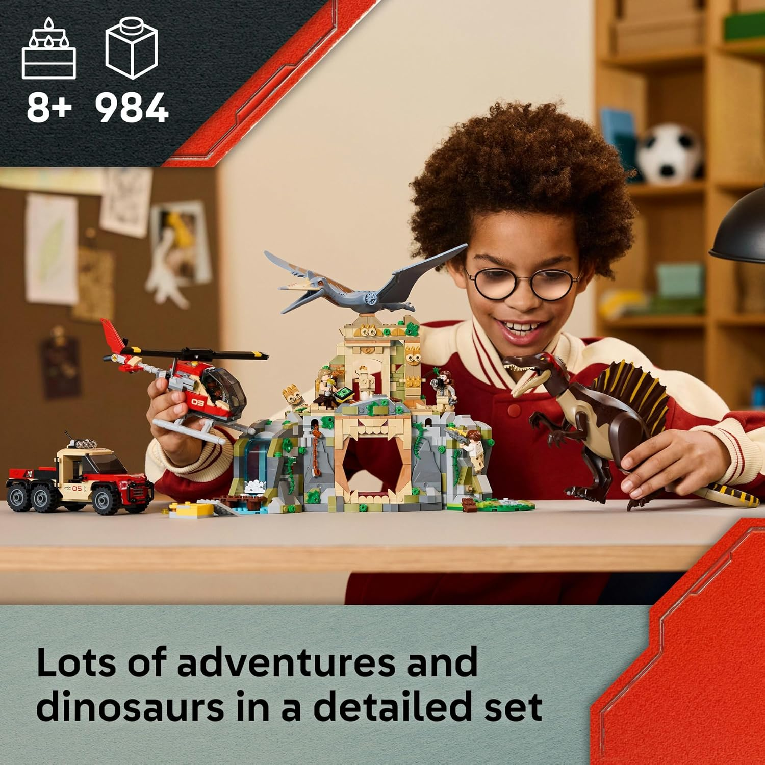 LEGO&reg; Jurassic World Spinosaurus & Quetzalcoatlus Air Mission 76976 Dinosaur Building Toys for Kids, Prehistoric Animal Figures, Interactive Toy for Boys, Girls and Movie Fans Aged 8 and Up image number 1