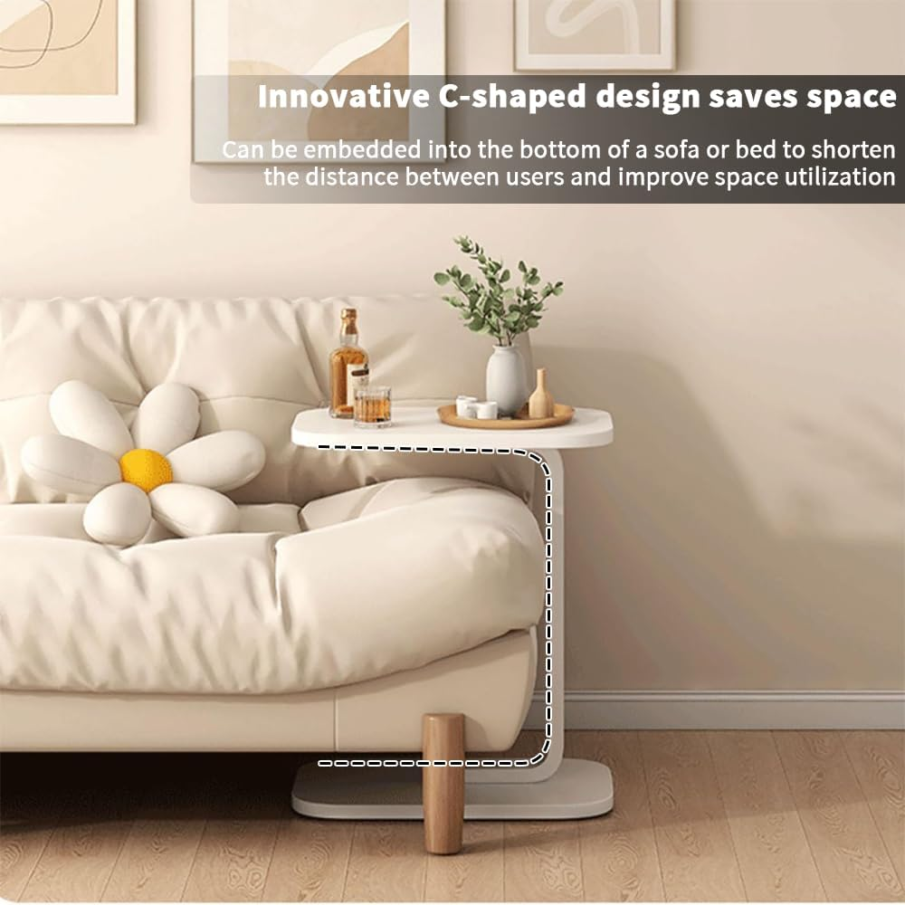 TOMVAES End Table Sofa Side Table Standing Desk Coffee Table with Rigid Steel Pipe C Shaped round Desktop Night Stand for Livingroom, Bedroom (Wood) (White) image number 2