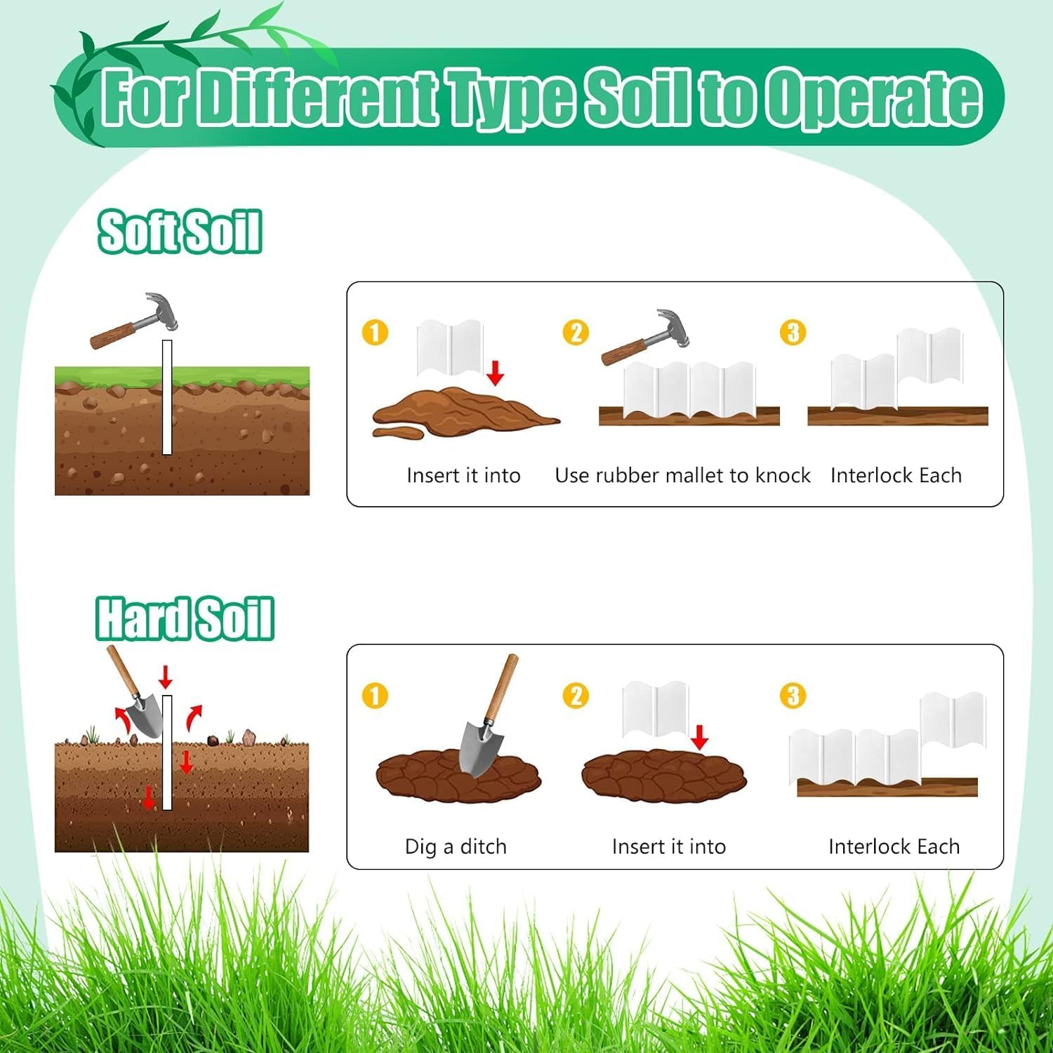 20Pcs Garden Edging Border, Garden Fence Lawn Edgings Decorative, White Flexible Garden Landscape Edging Borders for Outdoor Lawn Garden Flower Bed Yard,Lawn Edging image number 5