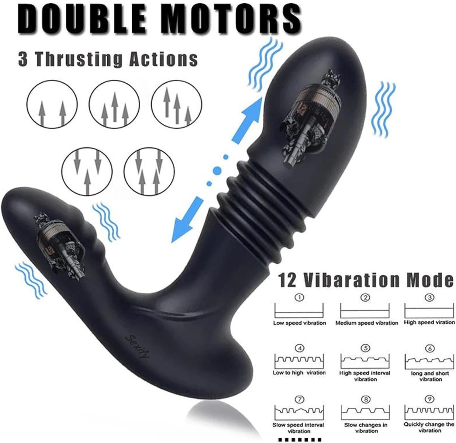 Thrusting Anal Vibrator Prostate Massager - Anal Toy Butt Plug with 3 Thrust & 12 Vibration Modes, Remote Control Anal Male P Spot Prostate Massager Dildo for G-Spot Men Waterproof Adult Sex Toy image number 1