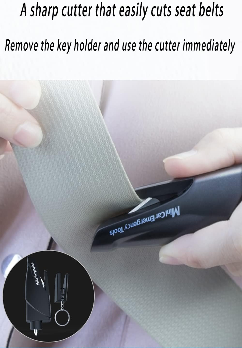 WHOHAO 4 Pack Car Window Breaker and Seat Belt Cutter, Emergency Keychain Car Escape Tool with Glass Breaker Seatbelt Cutter,Car Safety Hammer,Black image number 1