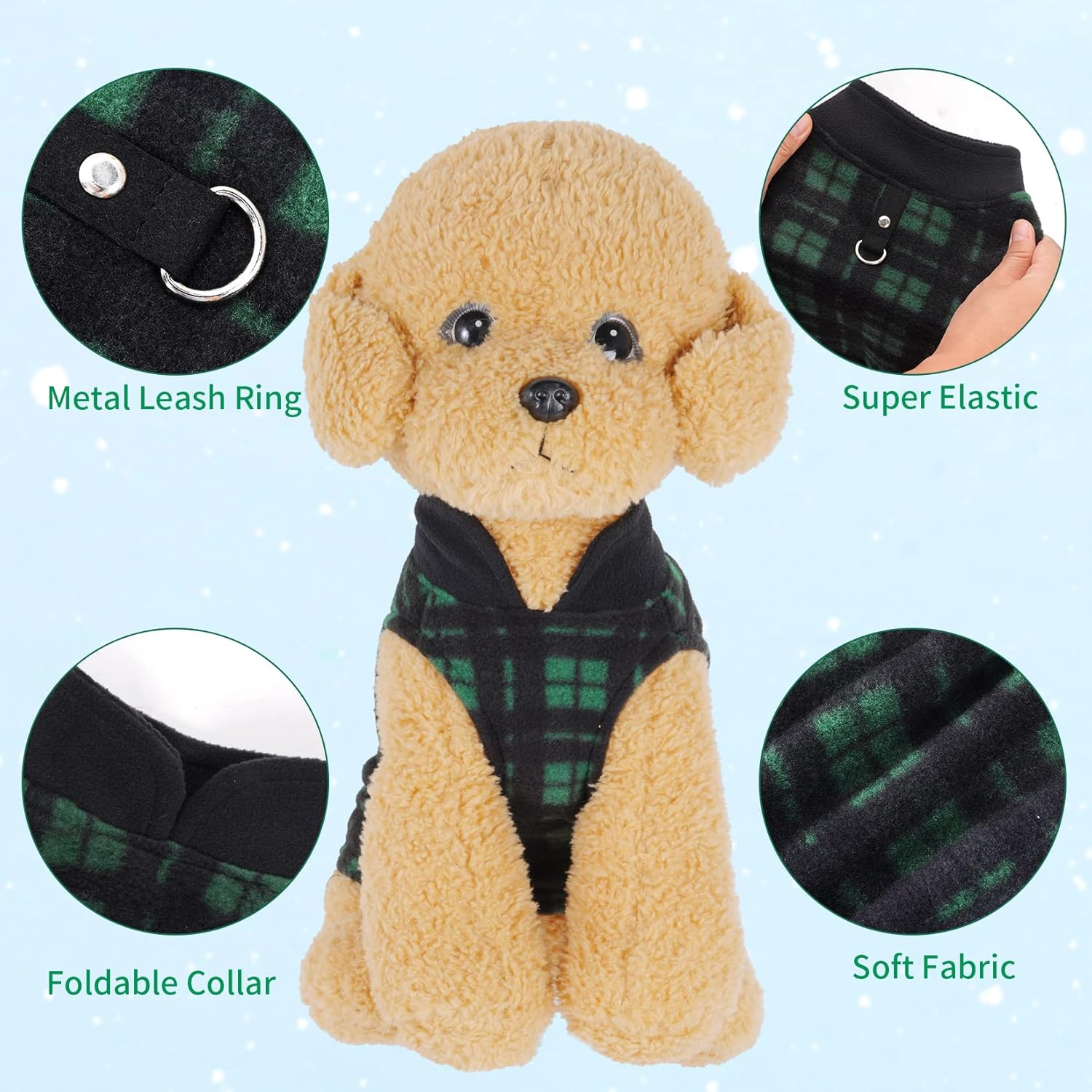 Rbenxia 4-Piece Buffalo Plaid Dog Sweater Set - Soft Fleece Jacket & Vest with Leash Ring - Warm Winter Outfits for Small Puppy & Cat Pets (X-Large) image number 1