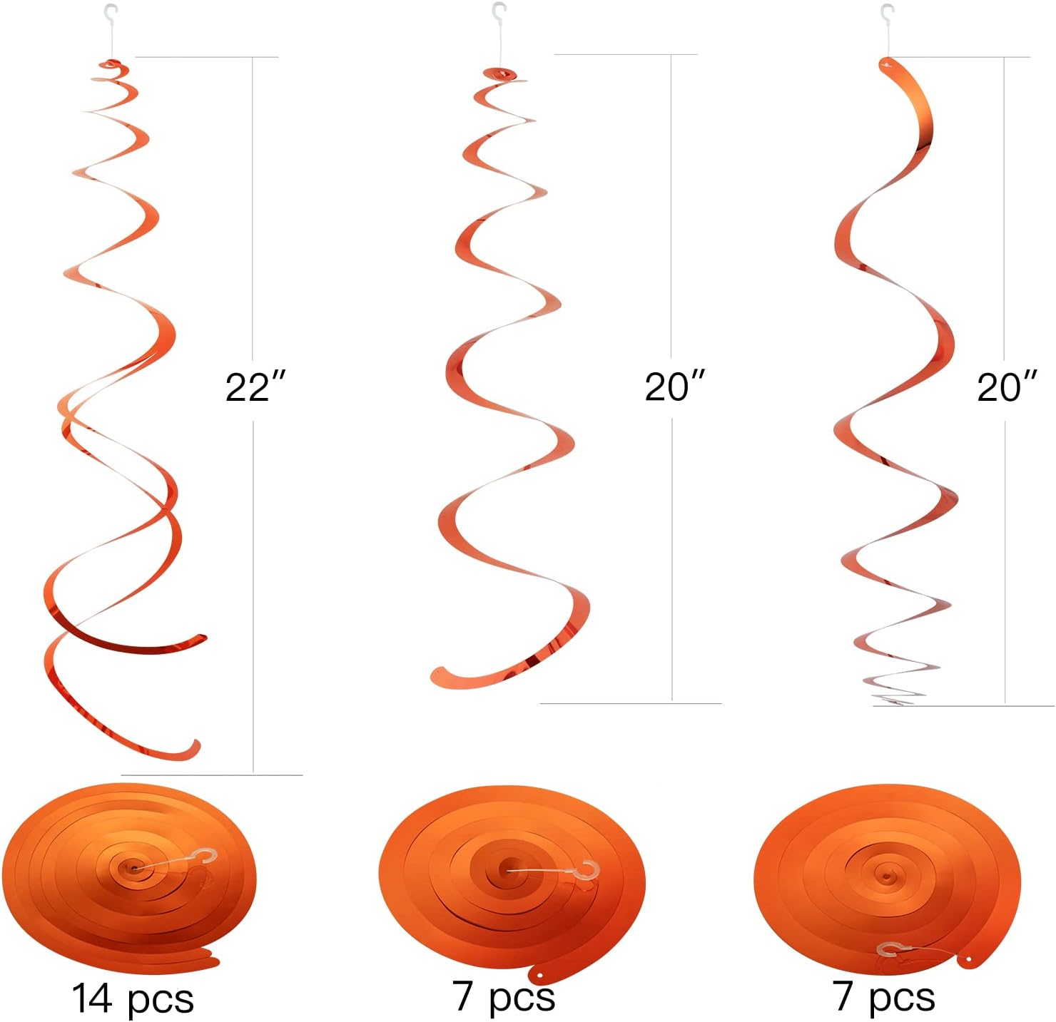 WEVEN Orange Party Hanging Swirl Decorations Plastic Streamer for Ceiling, Pack of 28