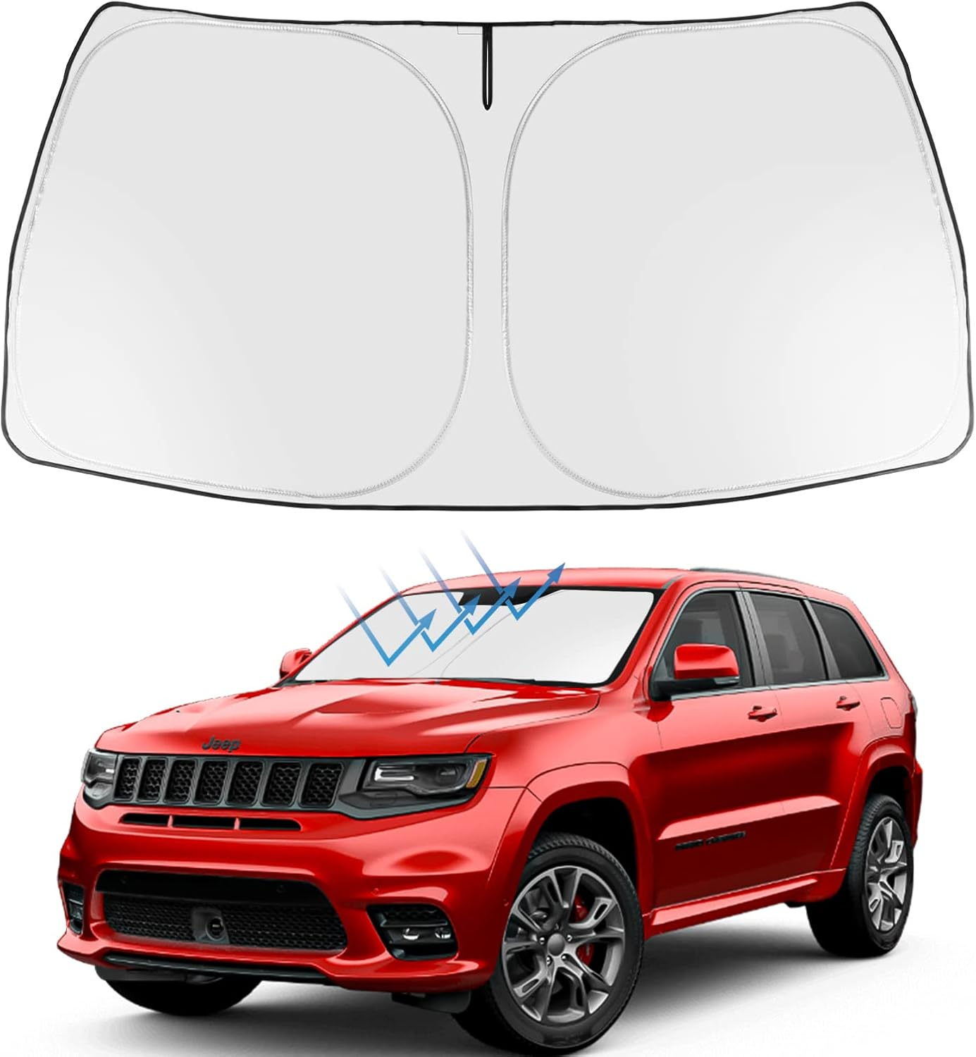 Proadsy 2024 Upgrade Front Windshield Sun Shade Foldable Sunshade Protector Custom Fit 2014-2024 Jeep Grand Cherokee SUV, Laredo Limited Trailhawk Overland Altitude Summit Accessories image number 5